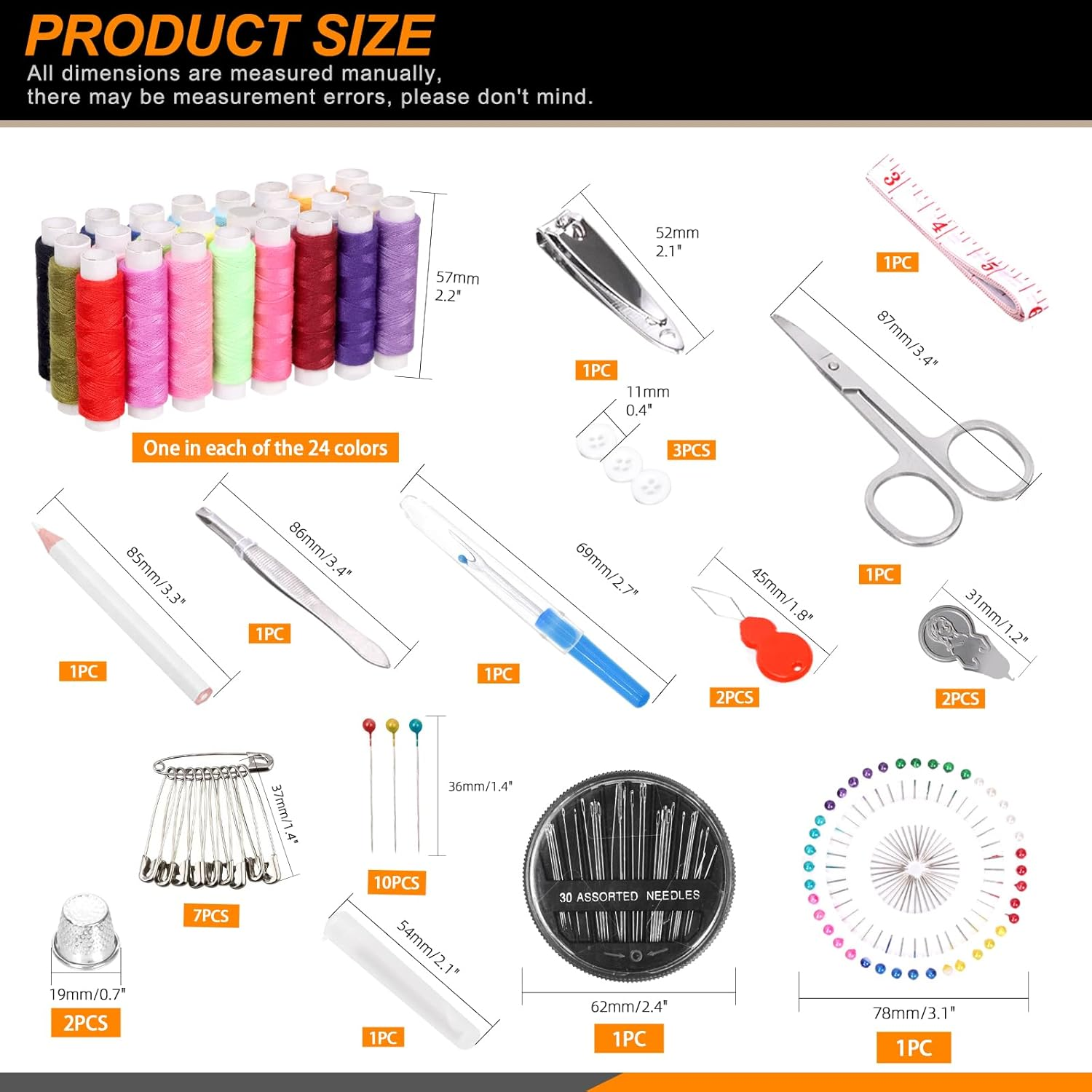 Rustark 98Pcs Sewing Kit with Portable Bag, Premium Sewing Supplies Kit Includes 14 Colors Sewing Threads and Accessories Kit for Home Traveler Emergency Sewing Repair