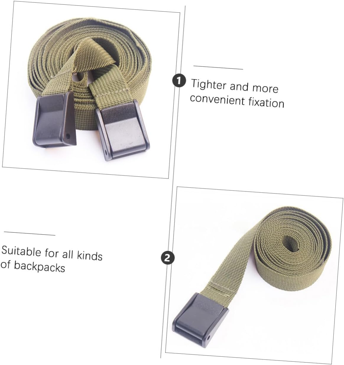 MUSISALY 3Pcs Military Tie Straps PP Webbing with Pom Press Buckle for Camping Luggage Fastening and Cargo Securing image number 2