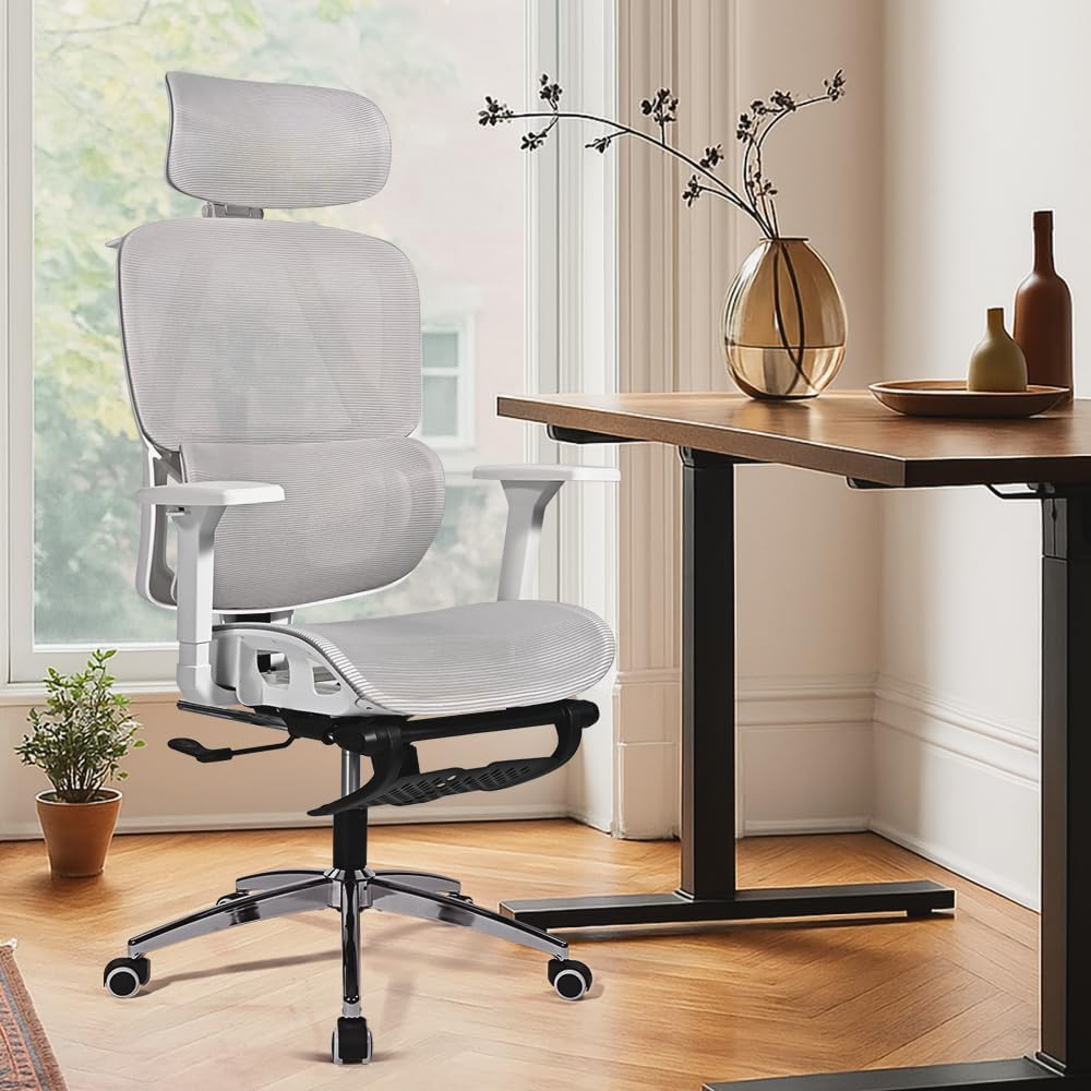 Furb Ergonomic Office Chair, High Desk Chair with 3D Adjustable Armrest Steel Base Lumbar Support for Executive/Computer Desk/Task Work, Black