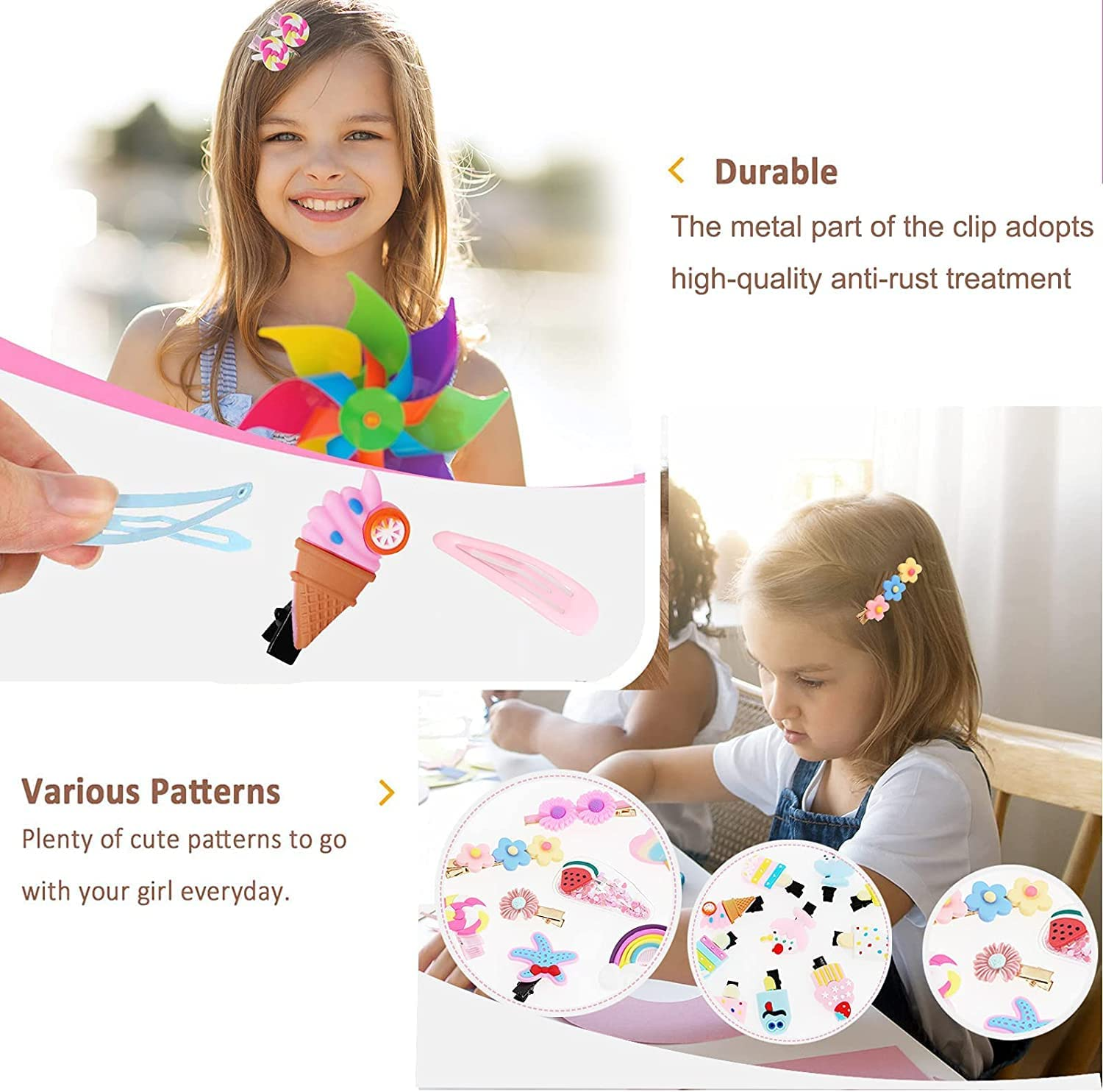 38Pcs Baby Girls Hair Clips, Betterjonny Fully Lined Alligator Hair Rainbow Accessories Cute Cartoon Fruit Dessert Barrettes for Toddlers Girl Teens Kids image number 5