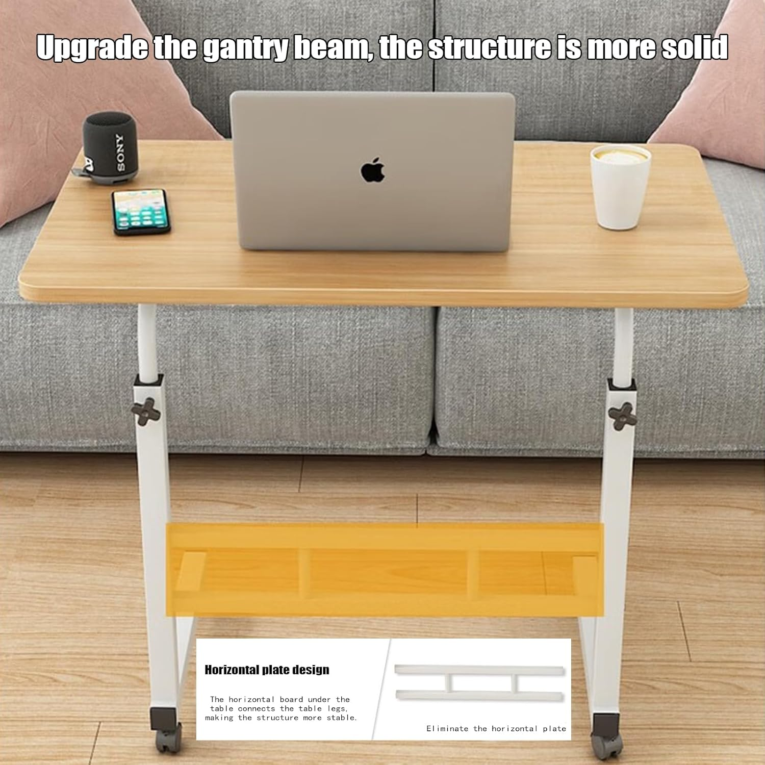 Overbed Bedside Table with Wheels, Adjustable Hospital & Home Use Bed Table, Rolling Laptop Table, Movable Standing Desk, 60Cmx40Cm (Black) image number 3