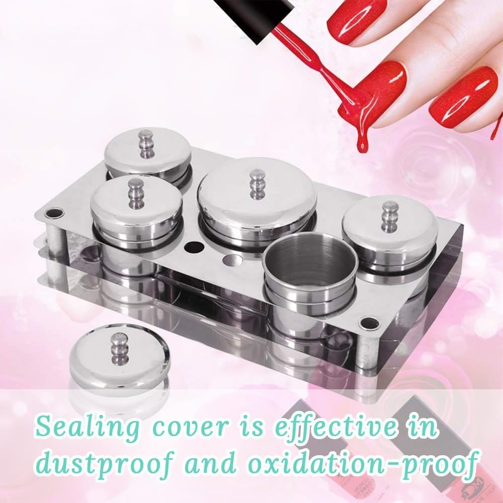 5-Piece Stainless Steel Nail Liquid Container, Mini Liquid Container, Non-Slip and Anti-Fall Lidded Container for Acrylic Powder, Nail Solution, Decorative Accessories, Pigments