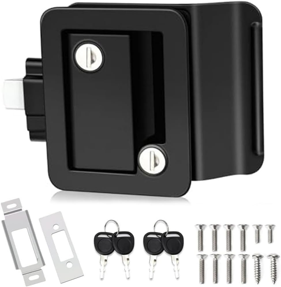 RV Murts RV Door Lock Replacement with Paddle Deadbolt, 100% Mental Camper Door Latch, Zinc Alloy Travel Trailer Entry Door Locks, RV Door Latch 4 Keys, Camper Door Lock Kits, RV Door Handle, Black.