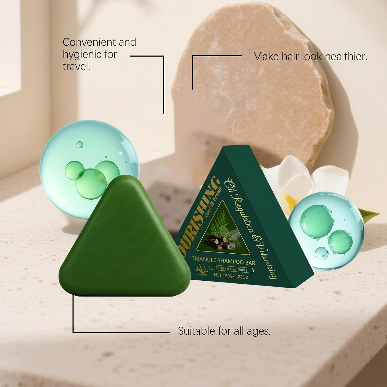 Cypress Leaf Hair Soap Nature Triangle Shampoo Bar, Triangle Green Shampoo Bar, Gentle Cleansing, Calming & Strengthens Hair, Plant-Based Solid Soap for Women & Men, Improve Frizziness (2Pcs) - 2Pcs image number 6