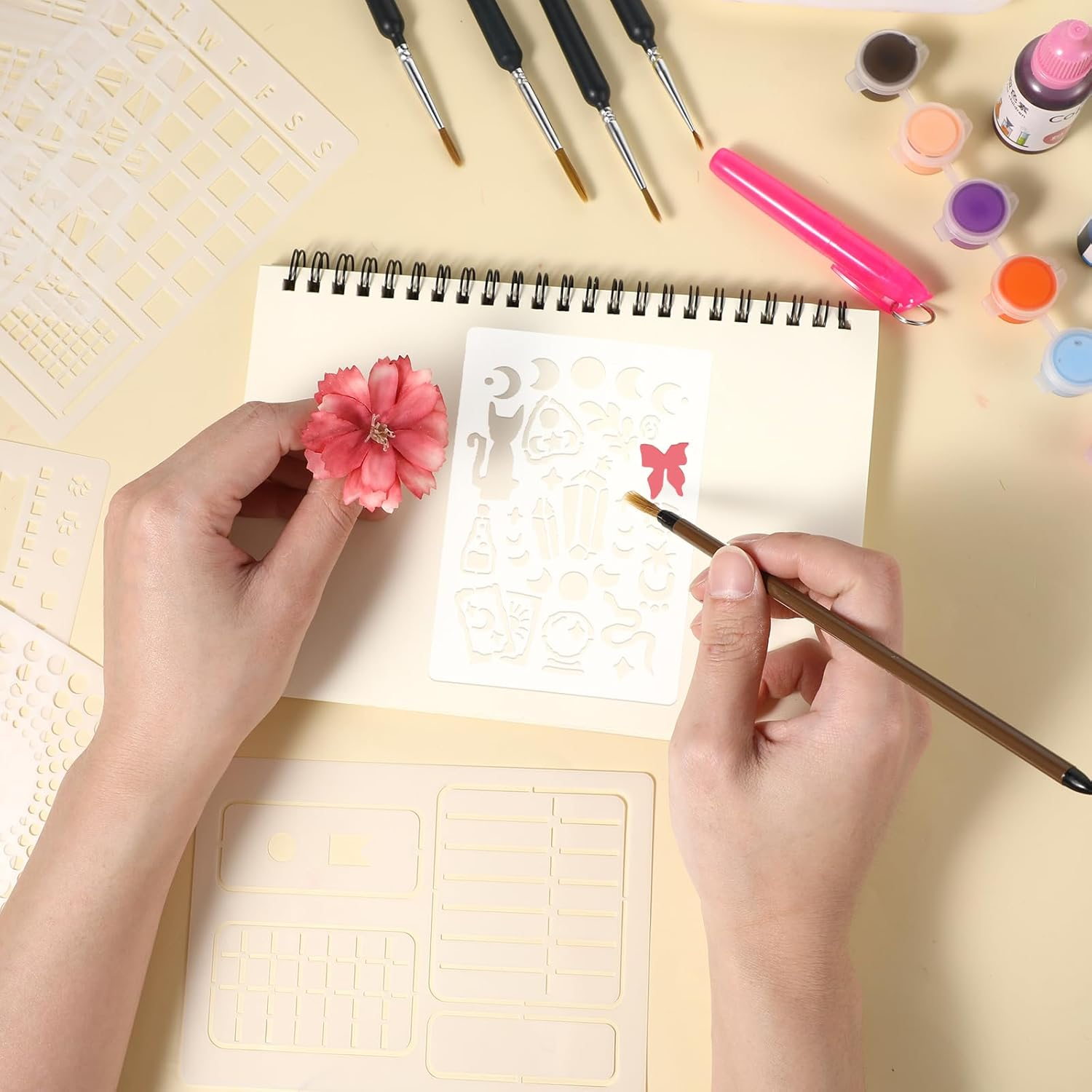 16 Pcs Journal Stencils Bullet Dotted Journals Supplies Happy Planner Stencil Drawing Templates Accessories Kit for Create Calendars Schedule Journaling DIY Notebook Cards Scrapbook Decorations image number 3