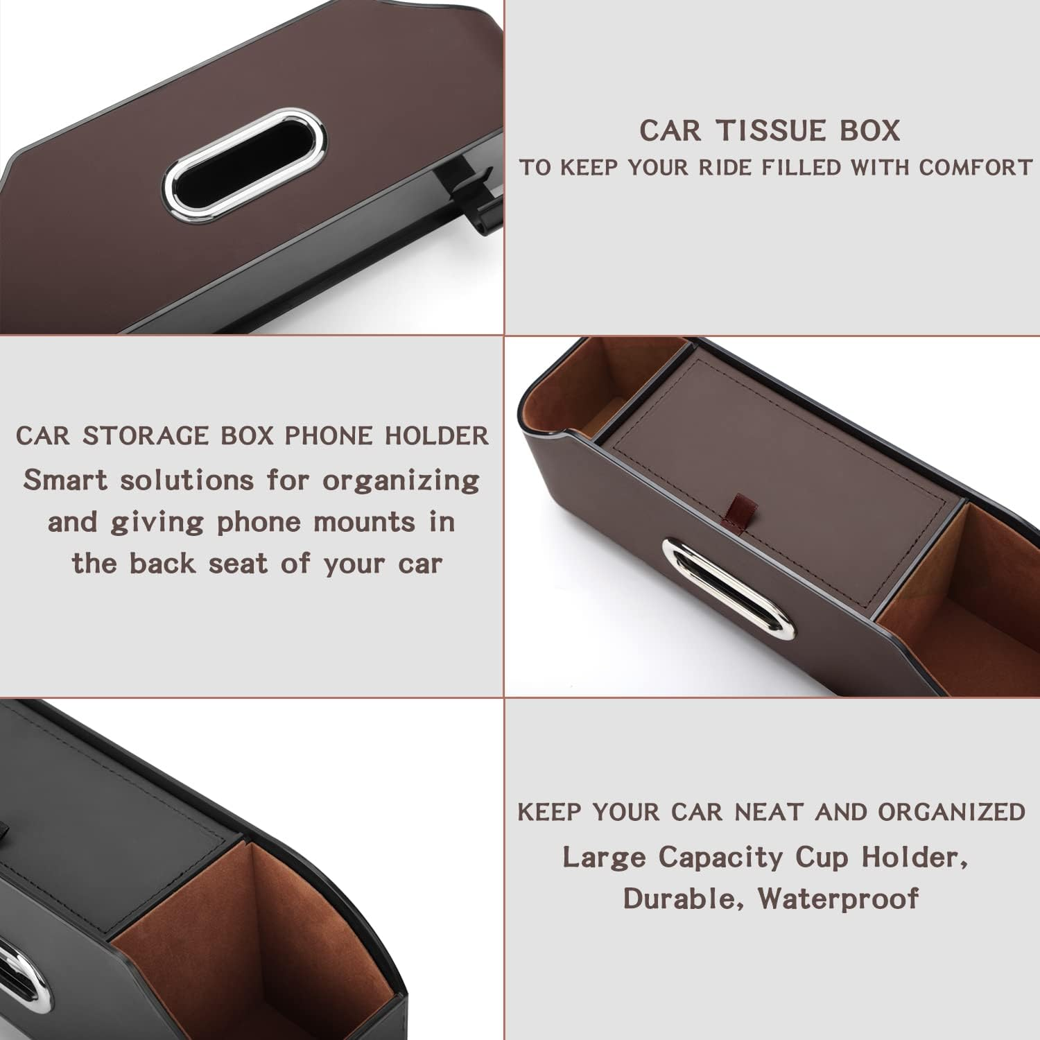 HOLDCY Car Back Seat Organizer with 2 Drink Cup Holder - Tissue Box and Storage Box Hook - Multi-Functional Storage - Great for Kids and Travel (Black) - Blue image number 7