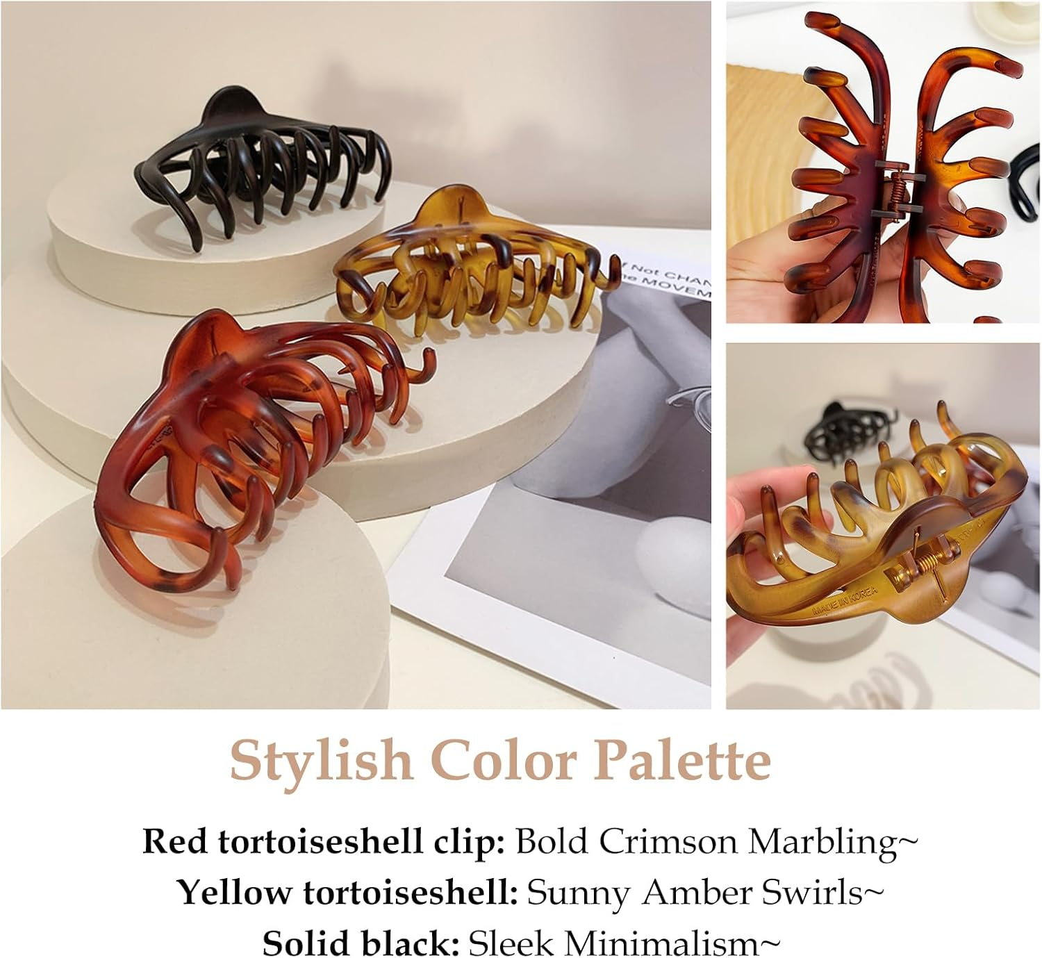 3 PCS Hair Claw Clips Hair Clips for Women Octopus Big Hair Clips Long Curly Thin Thick Hair Strong Hold Matte Jumbo Jaw Clips Hair Accessories for Women Girls Styling | Black & Red/Yellow Tortoise image number 5