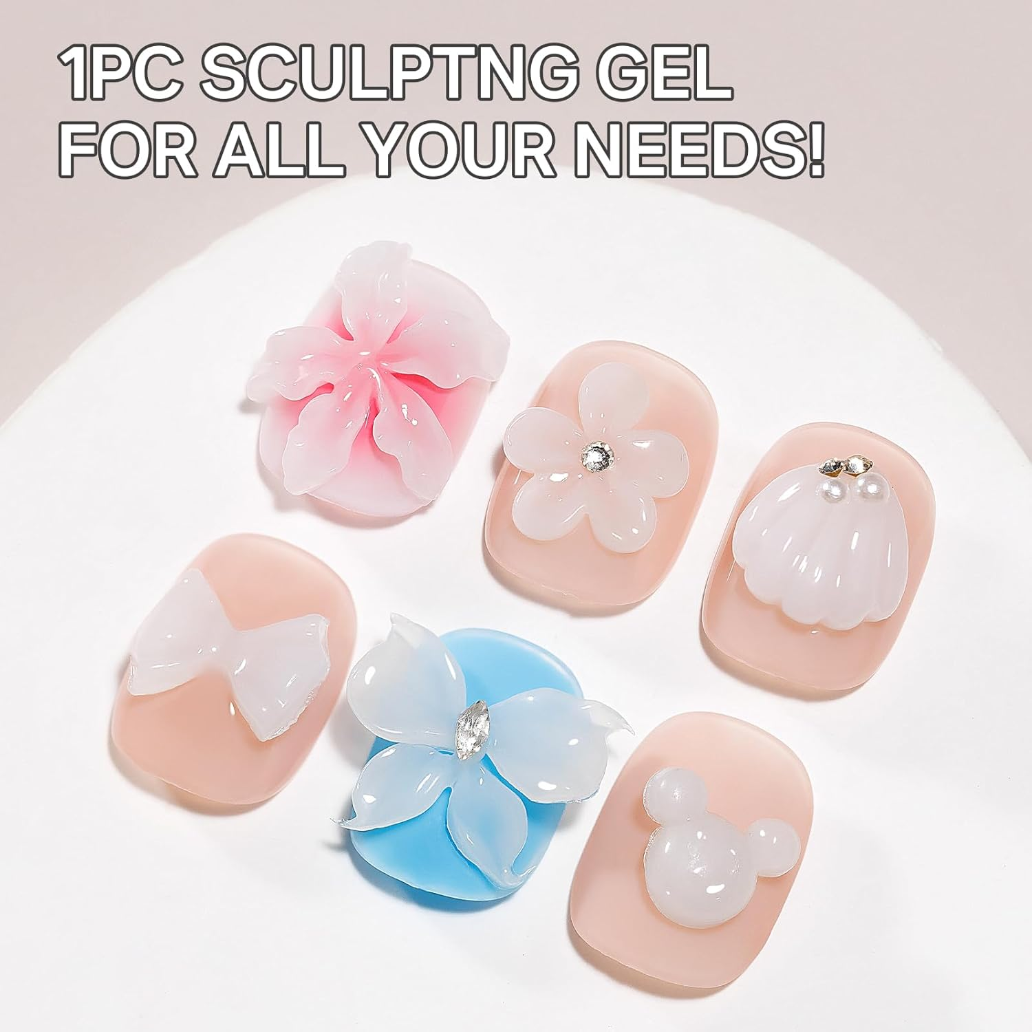 MIZHSE White 3D Gel Nail Art 30G Sculpting Gel Non-Sticky Molding Gels for Nails Solid U V LED Soak off Gels Polish with Silicone Pen and 3D Mold for Nail Design Home Manicure - White image number 3