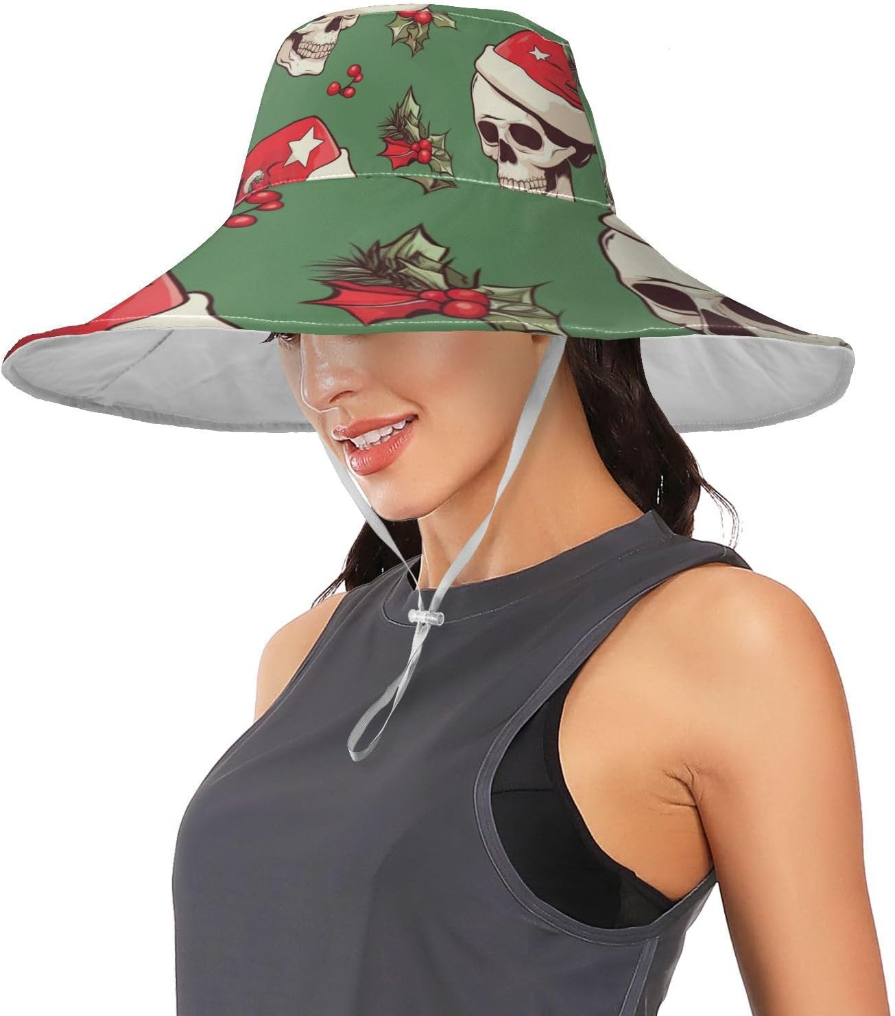 Christmas Skulls Foldable Womens Wide Brim for Summer Decorative Wide Brim Sun Hats for Womens Summer Elegant Gorro De Playa Para Mujer, Christmas Skulls, One Size