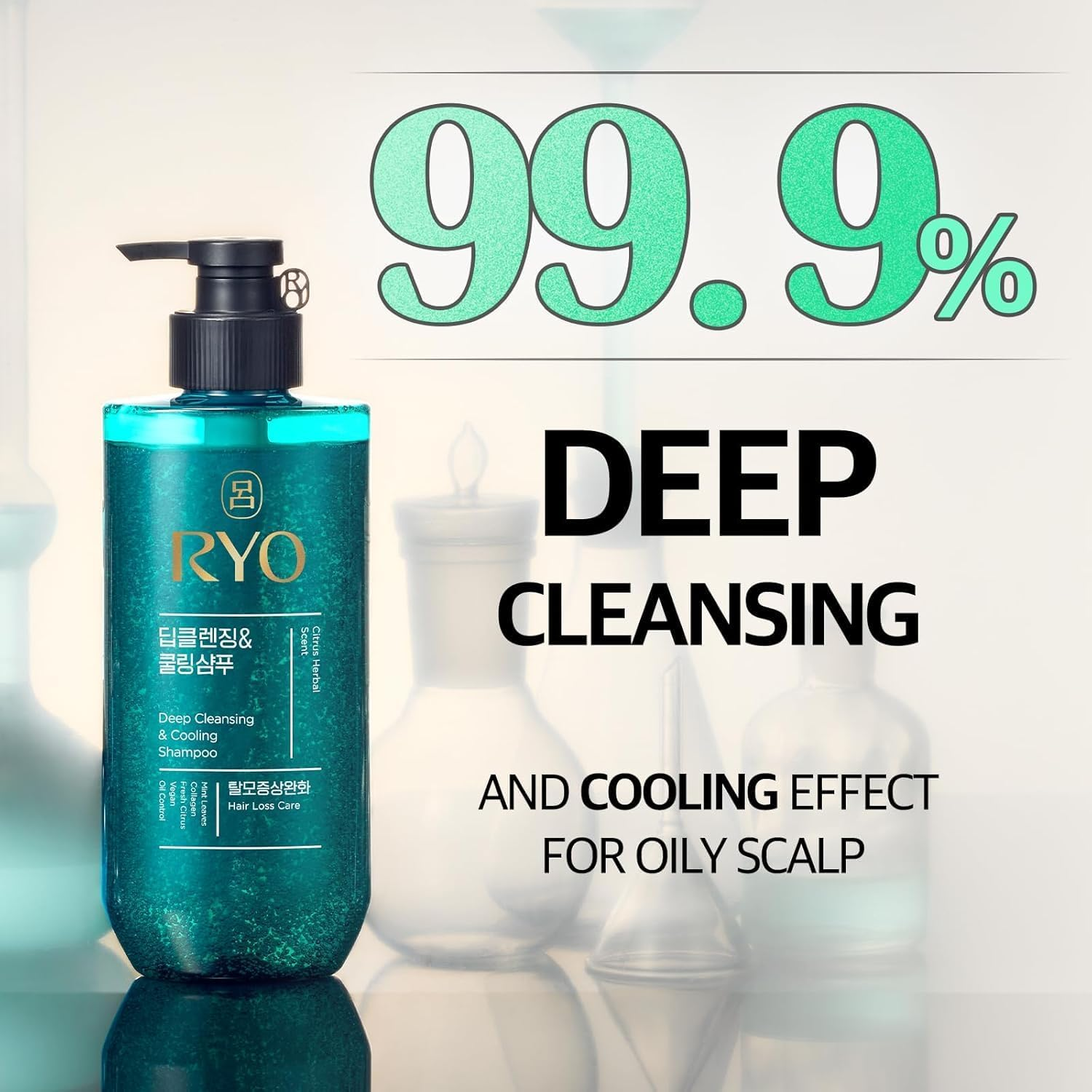 Deep Cleansing Shampoo 480Ml with Korean Ginseng & Caffeine - Cooling and Refreshing for Oily Scalp, Hair Loss Care, Anti-Dandruff, Sebum Control. Korean Beauty Hair Loss Care for Ryo. image number 2