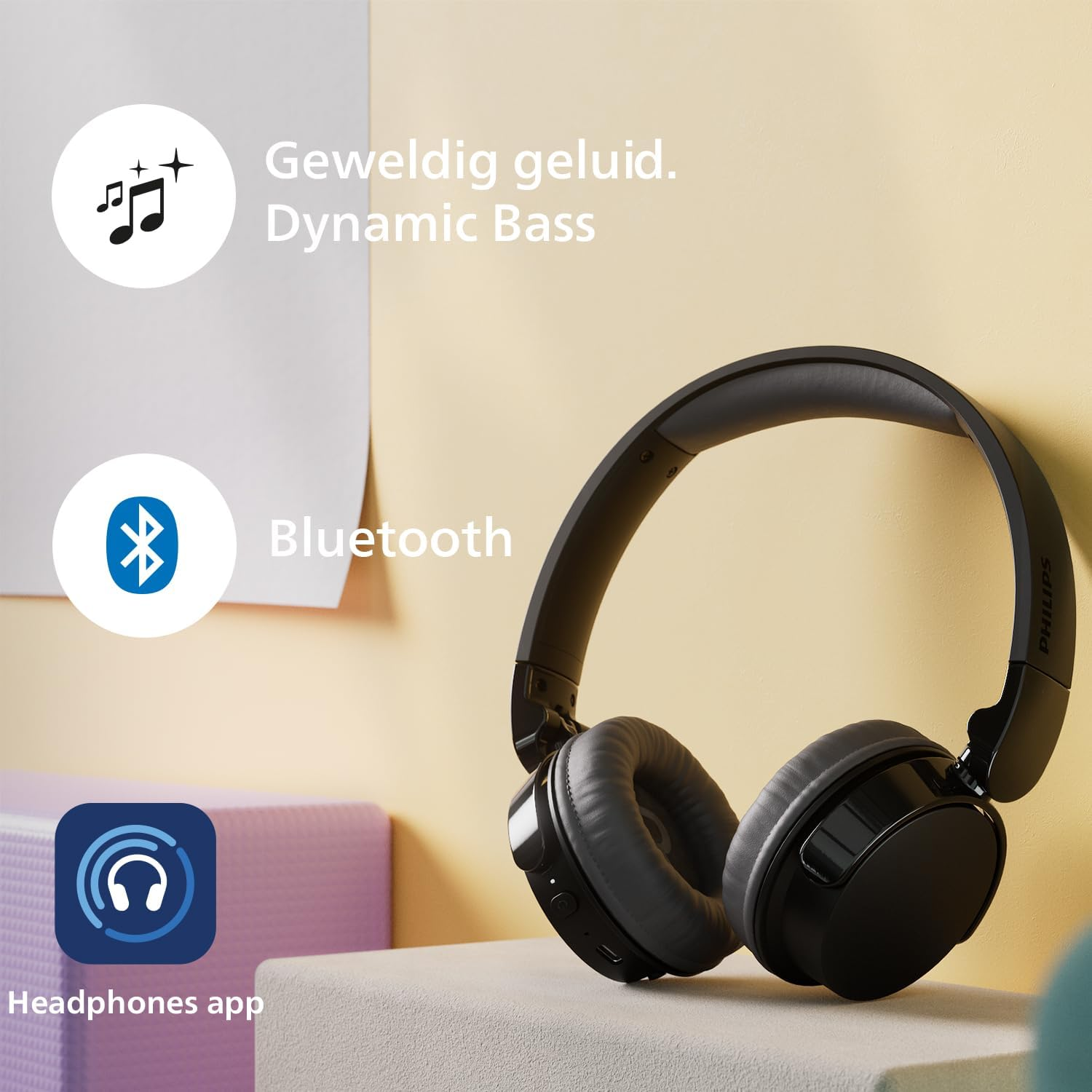 PHILIPS TAH3209BG Lightweight On-Ear Wireless Bluetooth Headphones with Passive Noise Isolation - 25 Hours Playtime, Clear Calls, Dynamic Bass, 2 Hours USB-C Charging - Beige image number 3