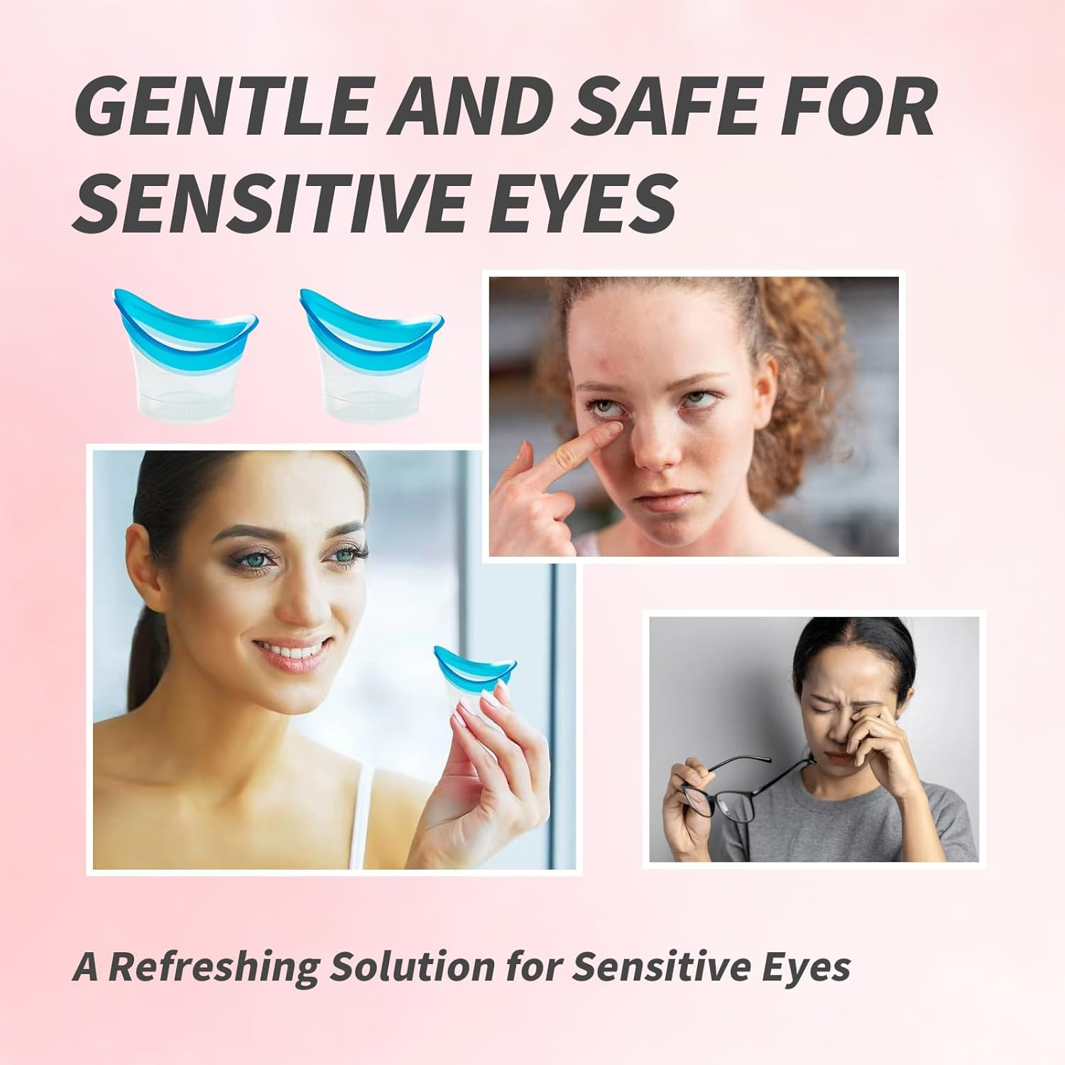 BRBASAP 4Pack Eye Wash Cup and Bath Kit Silicone Eyelash Lid Care for Tired Dry Eyes Effective Eye Cleaner Solution with Storage Container