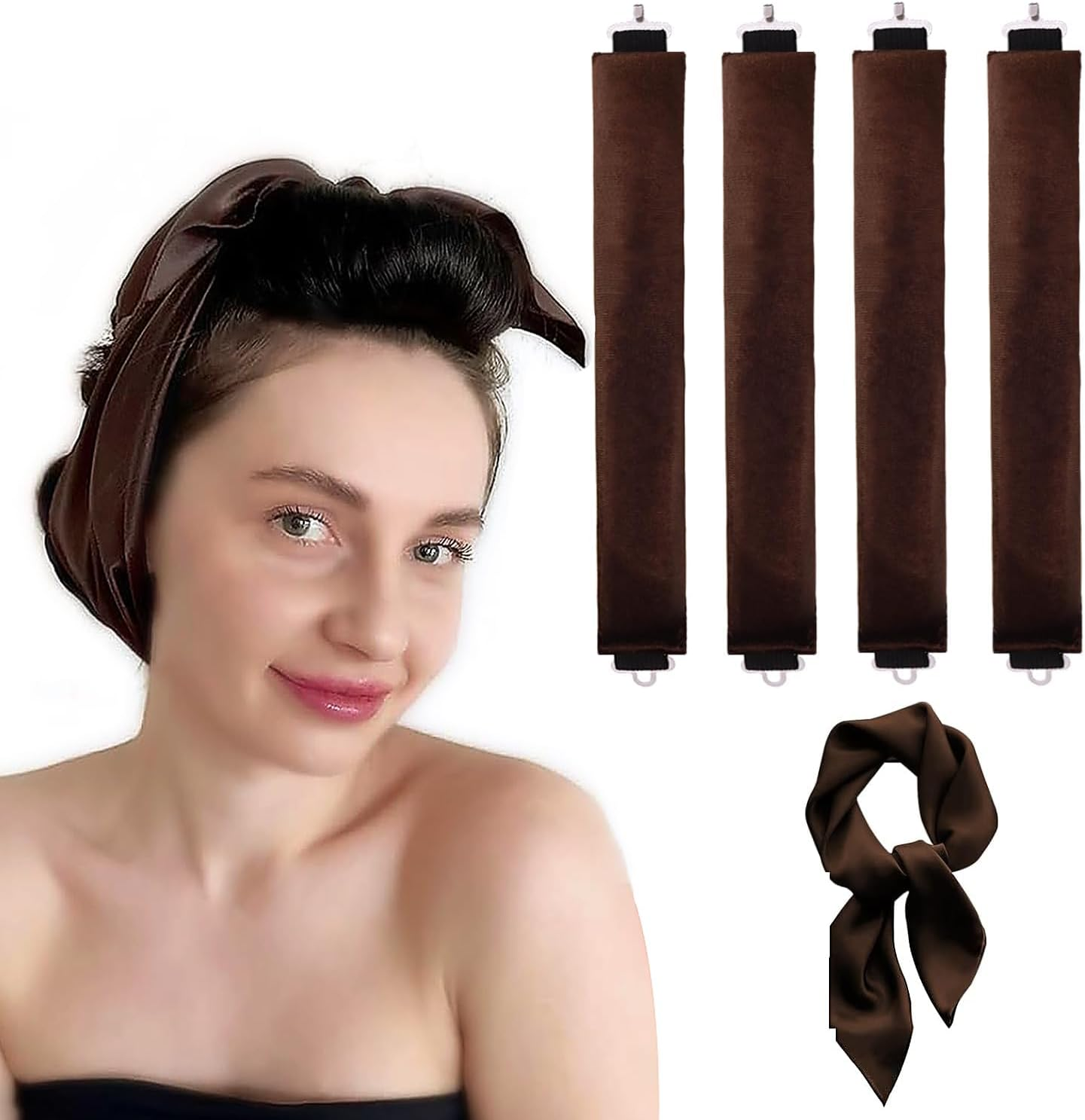 Flylipu Heatless Hair Curler, Heatless Curls Overnight Hair Curlers to Sleep in No Heat Hair Curler Curling Rod Headband Hair Rollers with Scarf, 4 Set Rod image number 4
