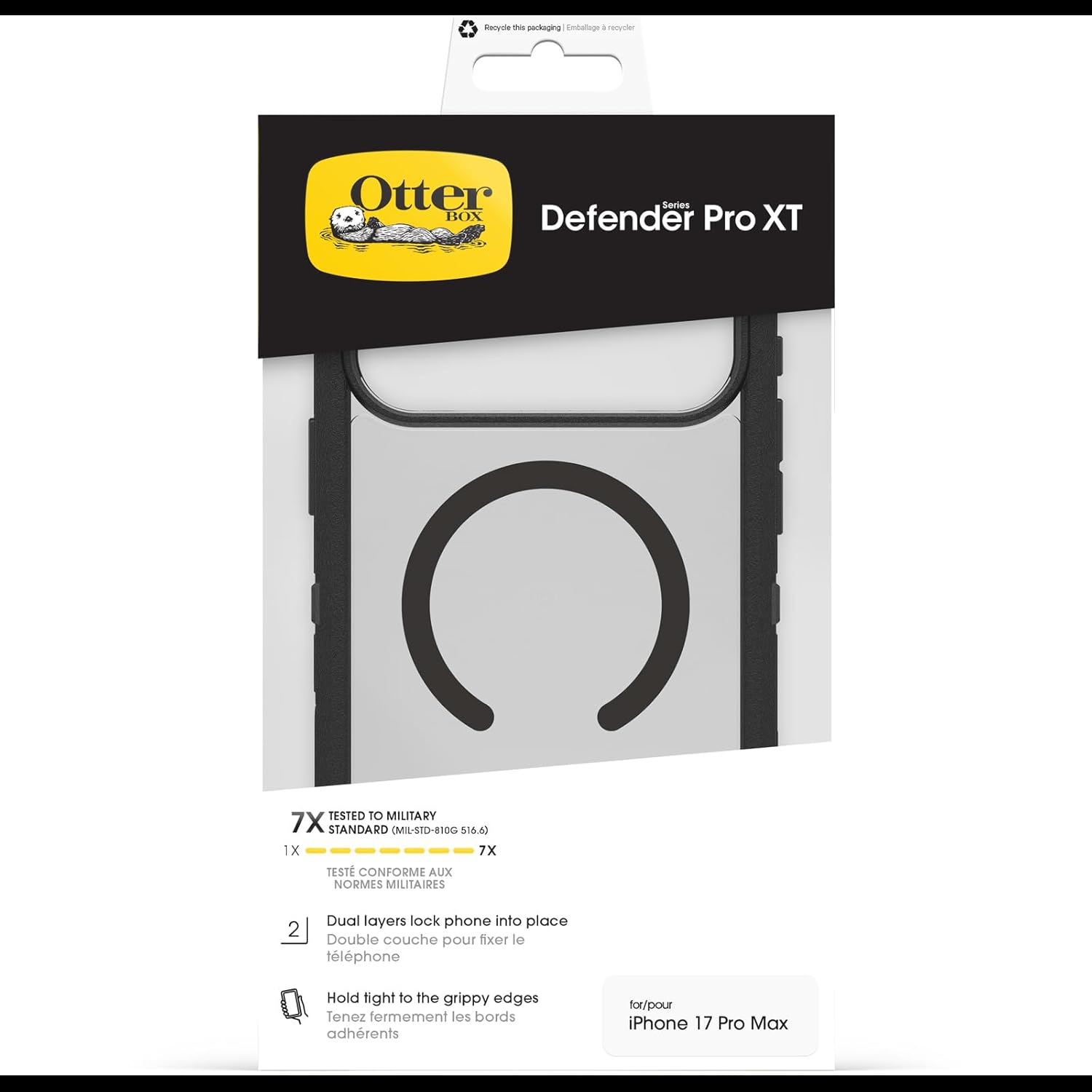 Otterbox Defender Series Pro XT Clear Magsafe Case for Iphone 17 Pro Max, Shockproof, Drop Proof, Ultra-Rugged, Protective Case, 7X Tested to Military Standard, Clear/Black image number 1