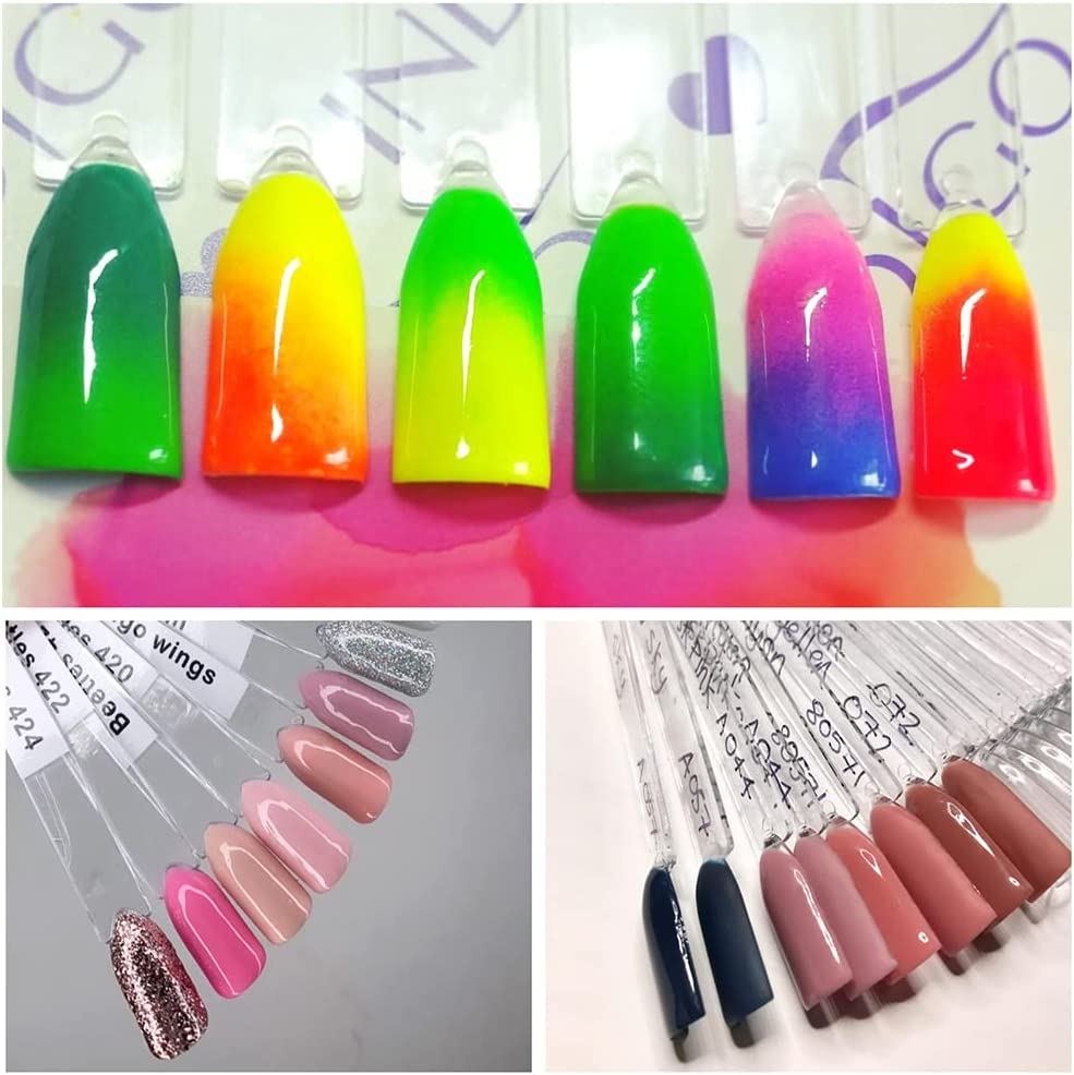 300 Pieces Transparent Nail Pattern Pop Sticks, Fan-Shaped Nail Colour Display Art Tips with 6 Metal Rings, Artificial Practice Nail Board for Nail Studio and Beginner Nail Gel Nail Polish Practice image number 6