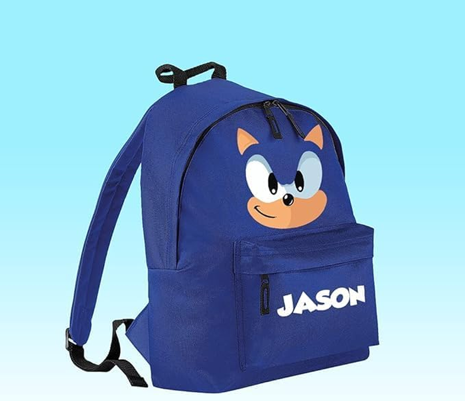 Blue Hedgehog Personalised/Plain Backpack- Presents Gifts Gaming Films Character Quality Product Stitching Padded Shoulder Straps Tension Resistant 100% Polyester