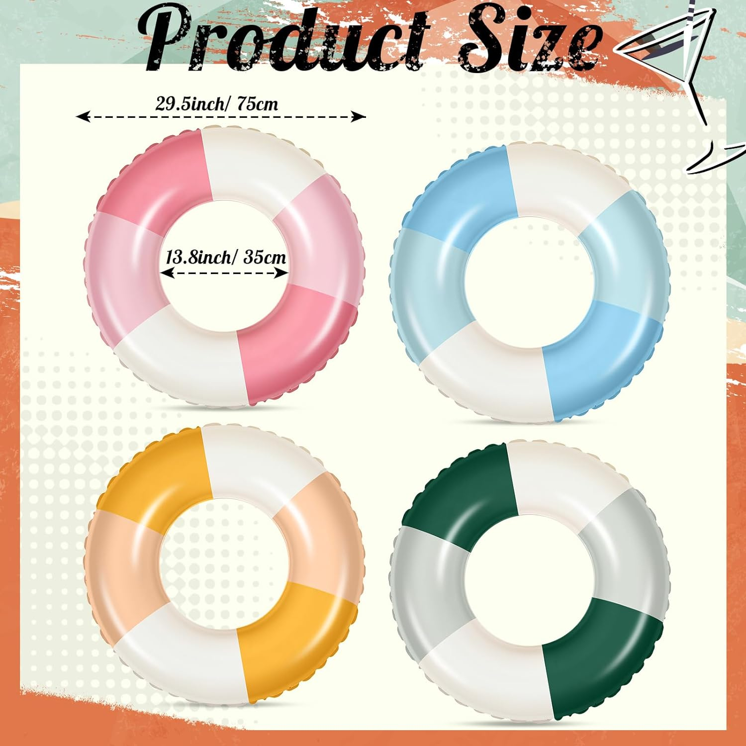 Wettarn 4 Pcs Pool Tubes with Fun Prints, Inflatable Floats Swimming Toys, Classic Striped Inner Tubes for Pool, Bachelorette Pool Floaties for Summer Beach Party Decor image number 2