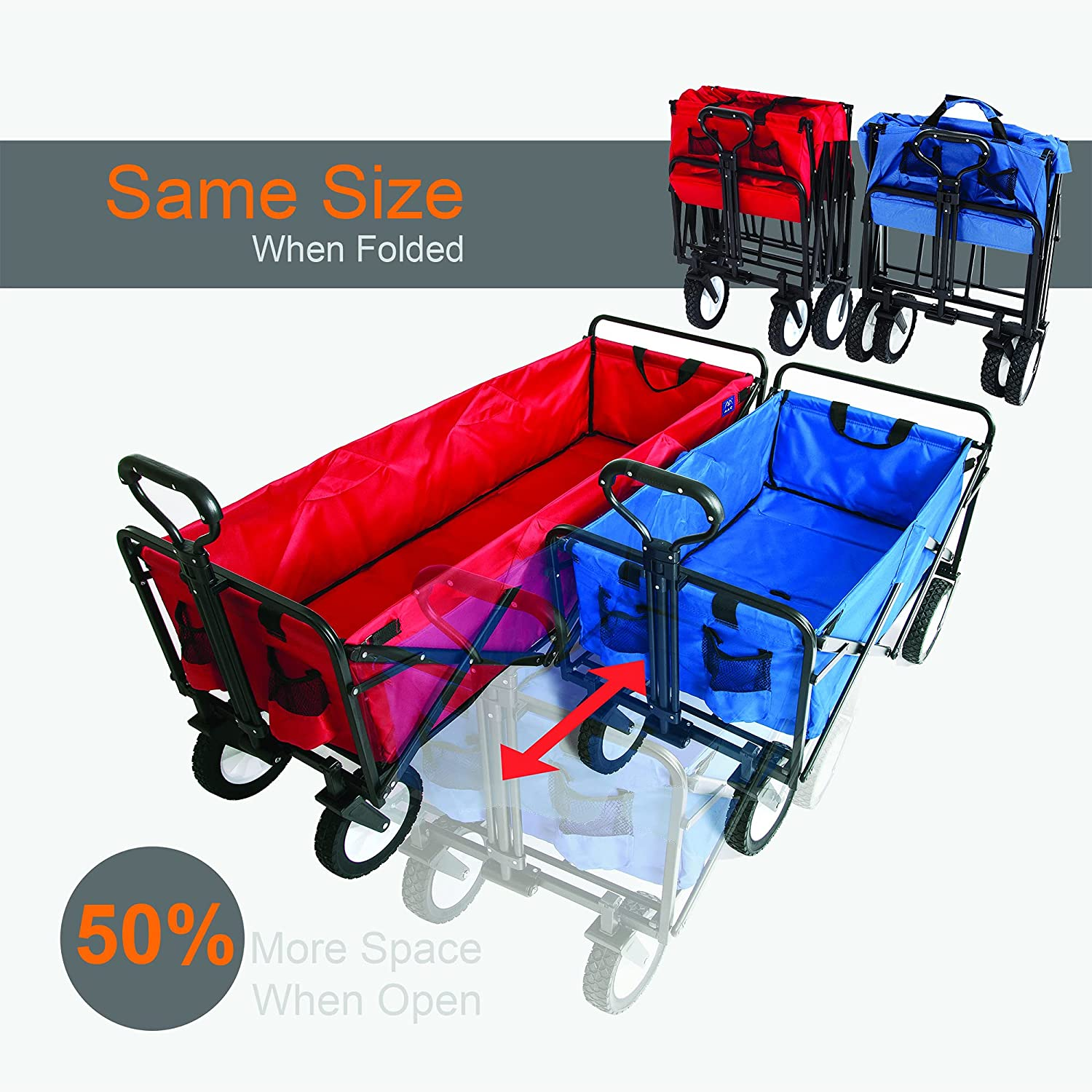 Mac Sports WTCX-201 Extended Collapsible Folding Outdoor Utility Wagon, Red image number 1