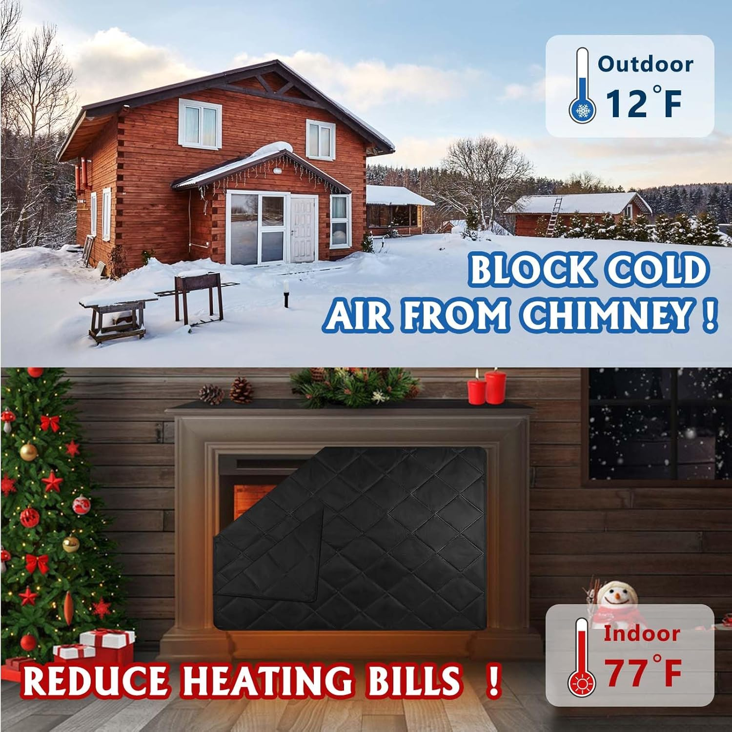 Magnetic Fireplace Blanket - Heat Loss Blocker, Indoor Cover, Draft Stopper, Chimney Insulation with Magnet and Hook-And-Loop Fasteners image number 2