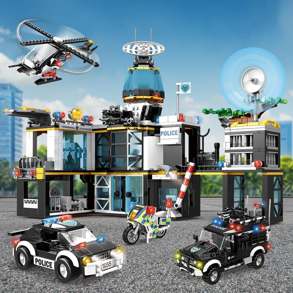 City Police Station Building Blocks Set, Police City Building Toys with Helicopter, Motorcycle, Police Cars, STEM Toys for Kids Age 6+, 1261 Pieces image number 4