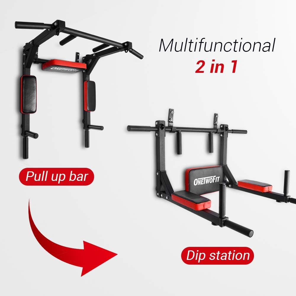 Onetwofit Multifunctional Wall Mounted Pull up Bar Chin up Bar Dip Station for Indoor Home Gym Workout, Power Tower Set Training Equipment Fitness Dip Stand Supports to 440 Lbs OT126 image number 5