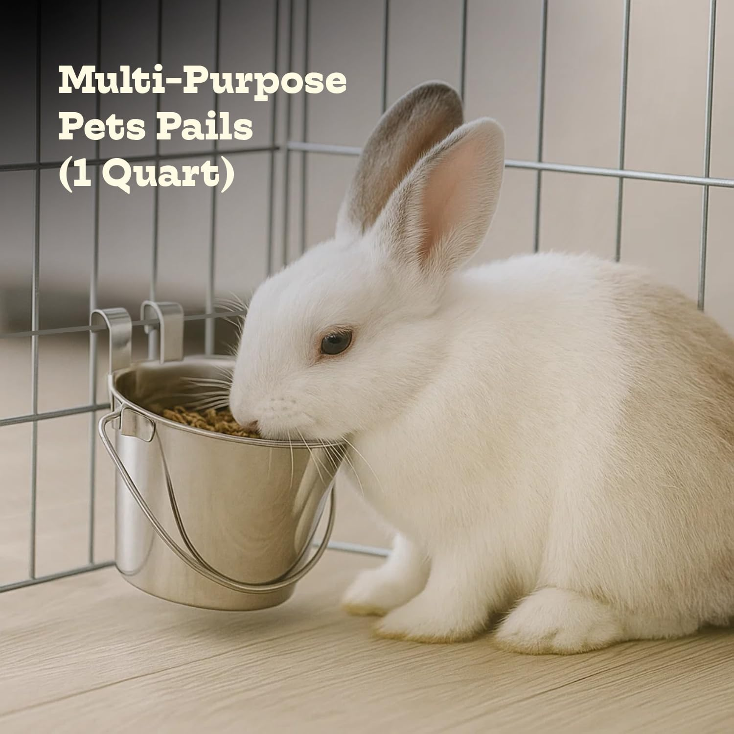 AASPIRE PETS 1 Quart Stainless Steel Flat Sided Bucket with Dual Hooks | 0.25 Gal Durable Food & Water Bowl for Dog Cat Bird & Small Animals | Fits Kennel Cage Critter Crate | Hanging Utility Pet Pail image number 6