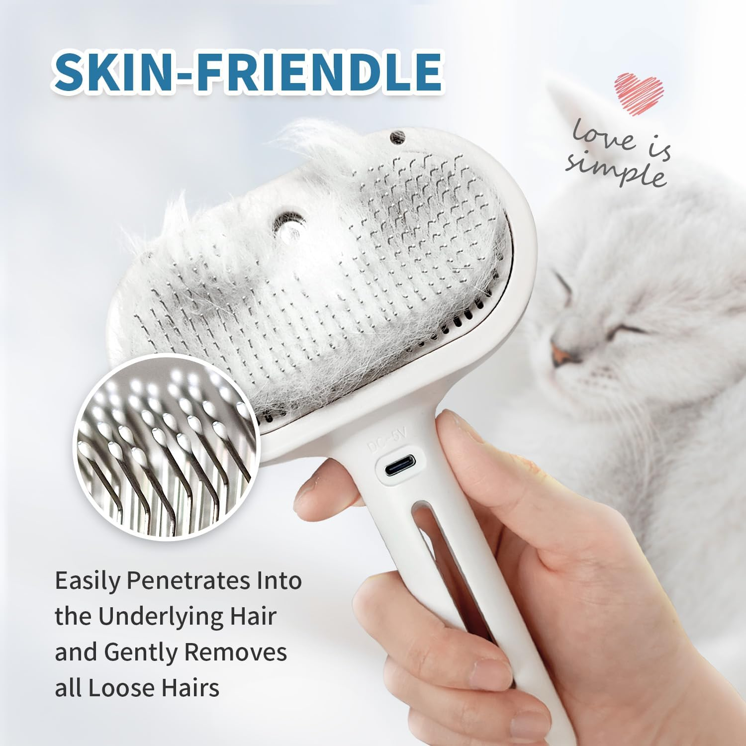 Herokitty Spray Cat Brush for Shedding, Cats Brush Remove Static Flying Hair Self Cleaning Dogs Brush for Long and Short Hair Pets Grooming Brush Remove Tangled Loose Hair Reduce Shedding (White) image number 4