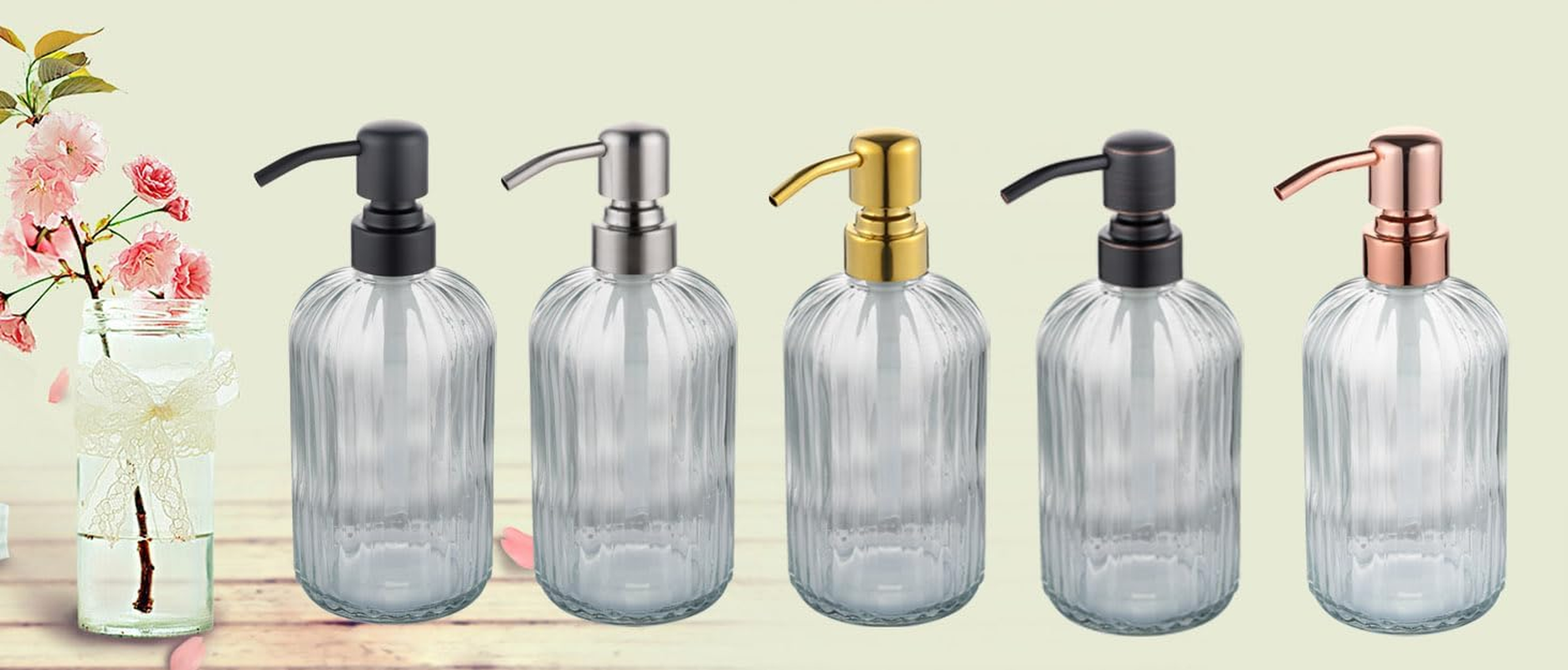 GULICA Glass Soap Dispensers Brushed Gold, for Kitchen and Bathroom, Heavey Glass Bottle 15Oz, Stainless Steel Head - Black image number 3