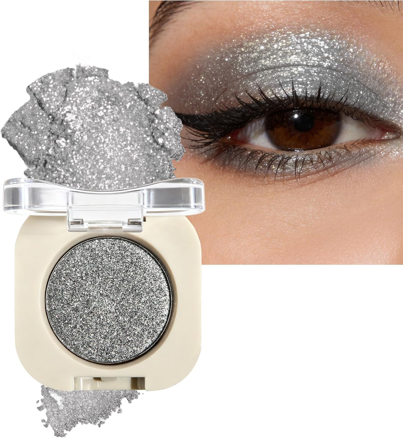Glitter Eyeshadow Grey/Silver, Highly Pigmented Eyeshadow Palette with Pearl Finish, Waterproof, Durable, Fine and Soft Texture & Blendable, Metallic Shimmer, Wrinkle Free Eye Make-Up C11 image number 4