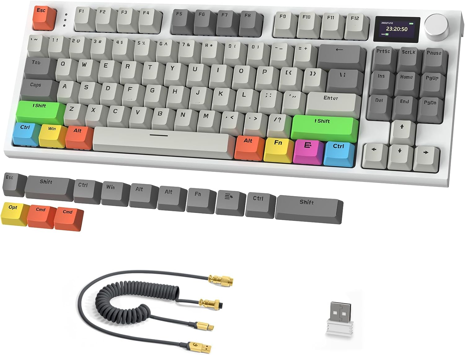 RK86 RGB 75% Wireless Gasket Mechanical Keyboard,Triple Mode Bluetooth5.0/2.4G/Usb-C 82 Keys Hot Swappable Gaming Keyboard 4000 Mah Battery W/Knob & 1.2'' HD OLED Display,Custom Linear Switches