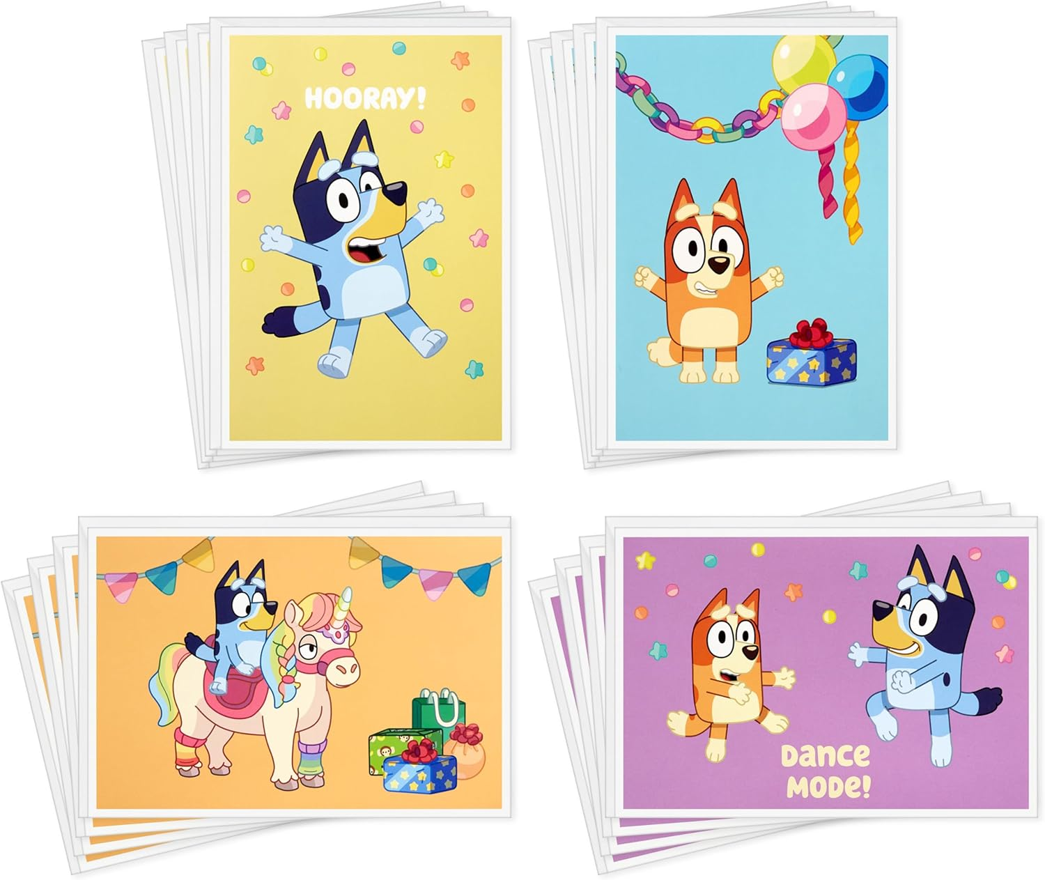 Hallmark Bluey Kids Birthday Card Assortment (16 Cards with Envelopes) Unicorn, Dance Mode, Hooray image number 2