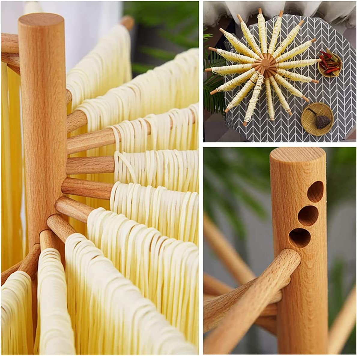 Collapsible Pasta Drying Rack, Wooden Spaghetti Stand Dryer with 16 Suspension Rods Homemade Fresh Noodle Tree Stand Hanger, Easy Storage & Quick Set-Up Hanging Rack for Home Kitchen (A) - C image number 2