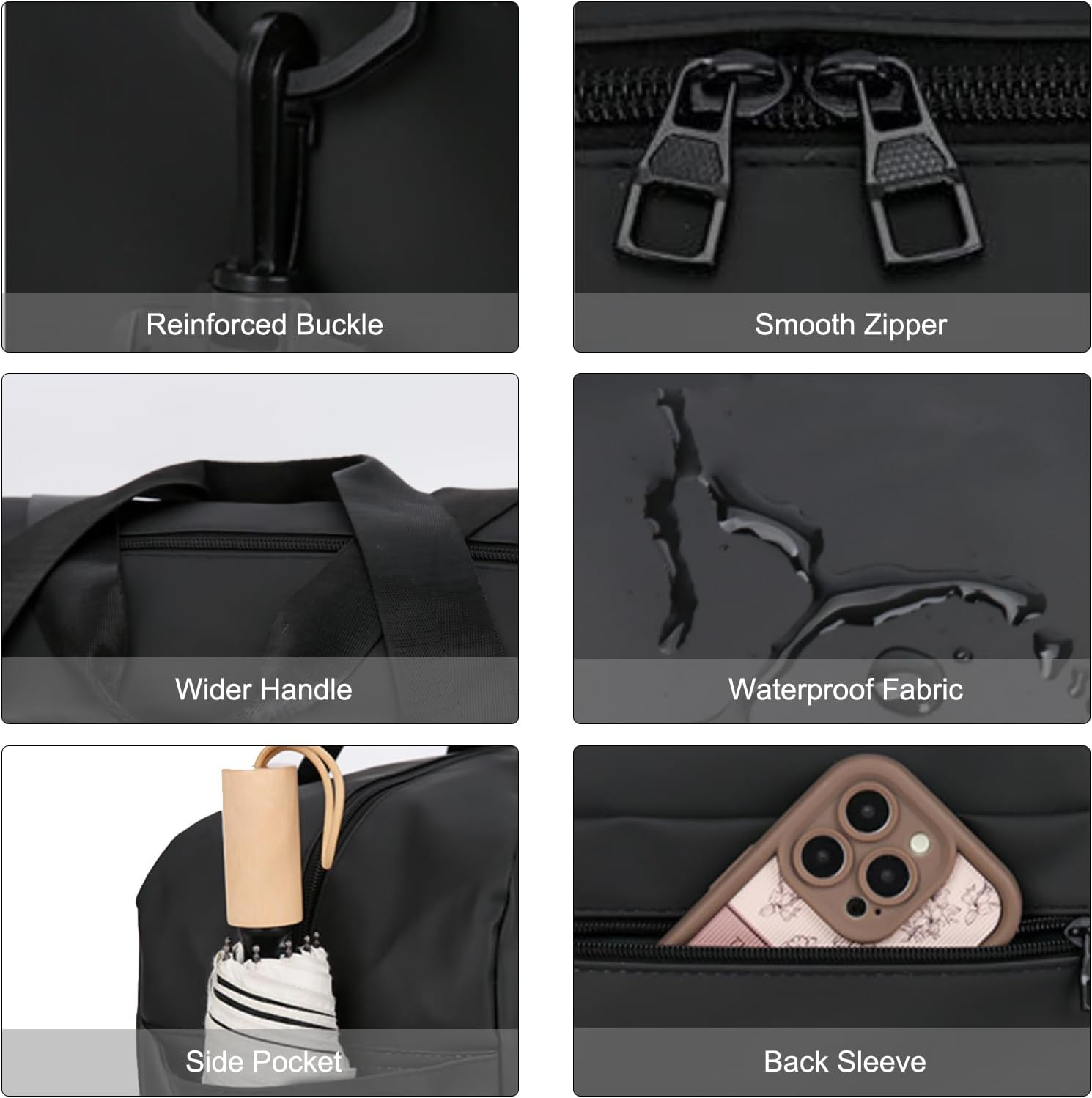 Expandable Travel Duffel Bag for Women Men, Overnight Weekender Bag with Shoes Compartment, Shoulder Large Carry on Bag or Gym Tote Bag for Sports Travel Hospital, Black image number 6