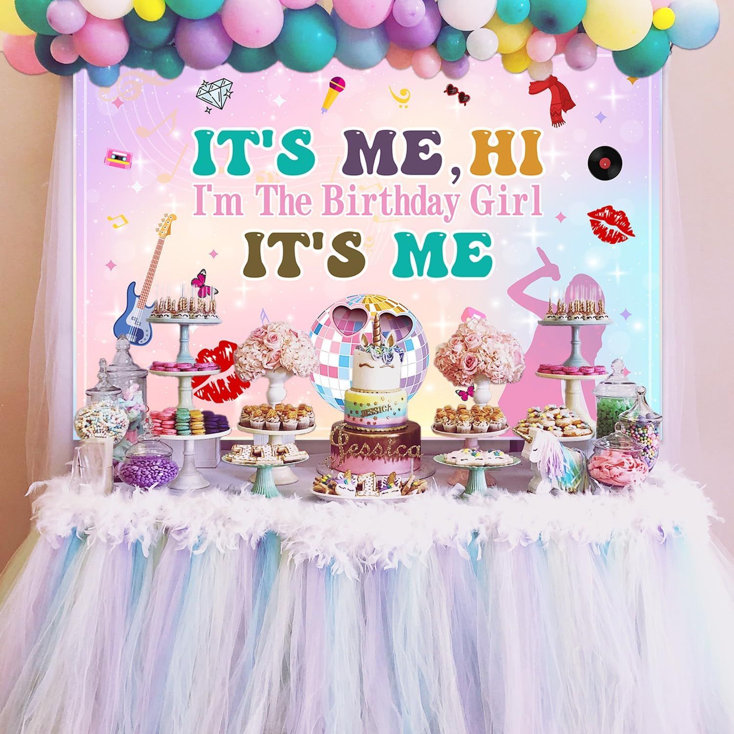 Singer Backdrop Banner Birthday Party Decorations It Is Me Hi I'M the Birthday Girl Banner Popular Singer Themed Party Backdrop for Photography 5X3Ft Music Style Birthday Party Wall Background image number 3