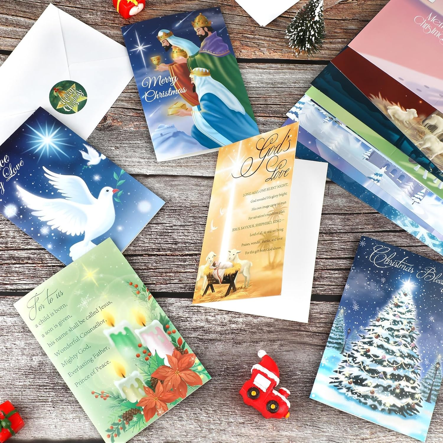 Religious Christmas Cards Multipack, 16 Style Christian Christmas Cards Greeting Xmas Gift Cards Christmas Nativity Cards with Envelopes and 16 Sealing Stickers for Kids and Family, Blank Inner image number 6