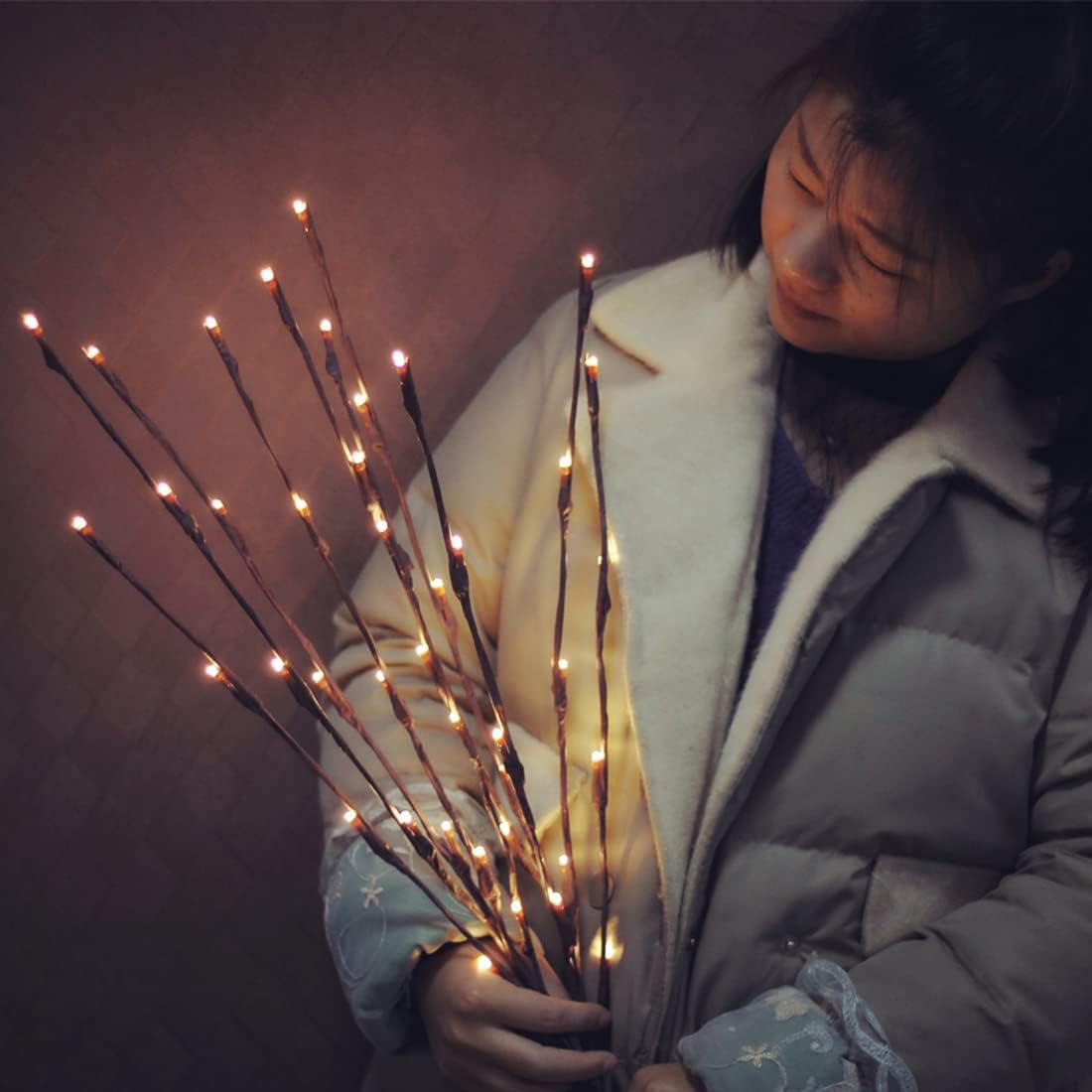 2 Pack Branch Lights - Led Branches Battery Powered Decorative Lights Tall Vase Filler Willow Twig Lighted Branch for Home Decoration Warm White - 20 Inches 20 LED Lights (Branches Light)