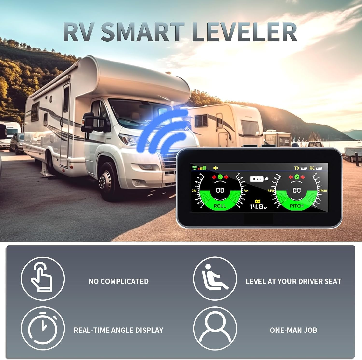 B-Qtech RV Leveling System, Camper Must Haves Smart Wireless Leveler for Travel Trailer Level Accessories, Easy Setup and App-Free, No Phone Required image number 2