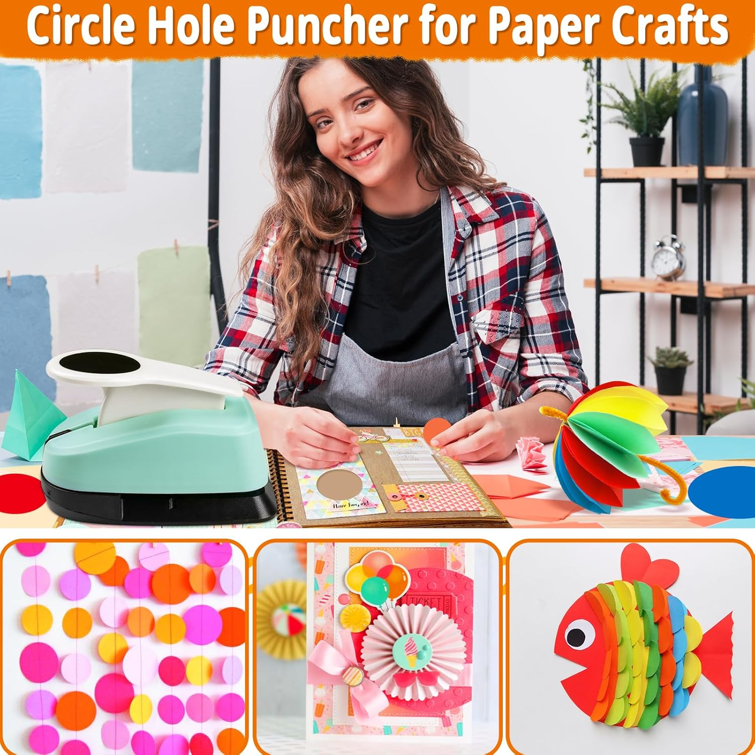 Circle Punch Set Circle Hole Puncher Paper Punches for Crafts 2 Inch Paper Punch 1.5 in Scrapbook Puncher 1 Inch Hole Punch 5/8 Inch Craft Punches 3/8 Inch Hole Punch image number 3