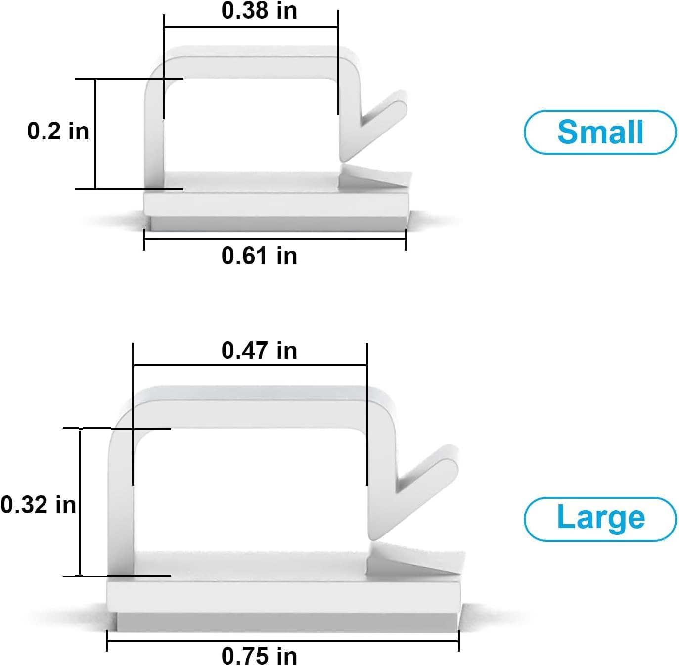 100 PCS Adhesive Cable Clips White (Small & Large), Upgraded Wall Wire Holder for Cord Organizer Cable Management, Indoor/Outdoor Light Clips Hooks for LED, Car Dash Cam, HDMI, Extension Cord image number 5