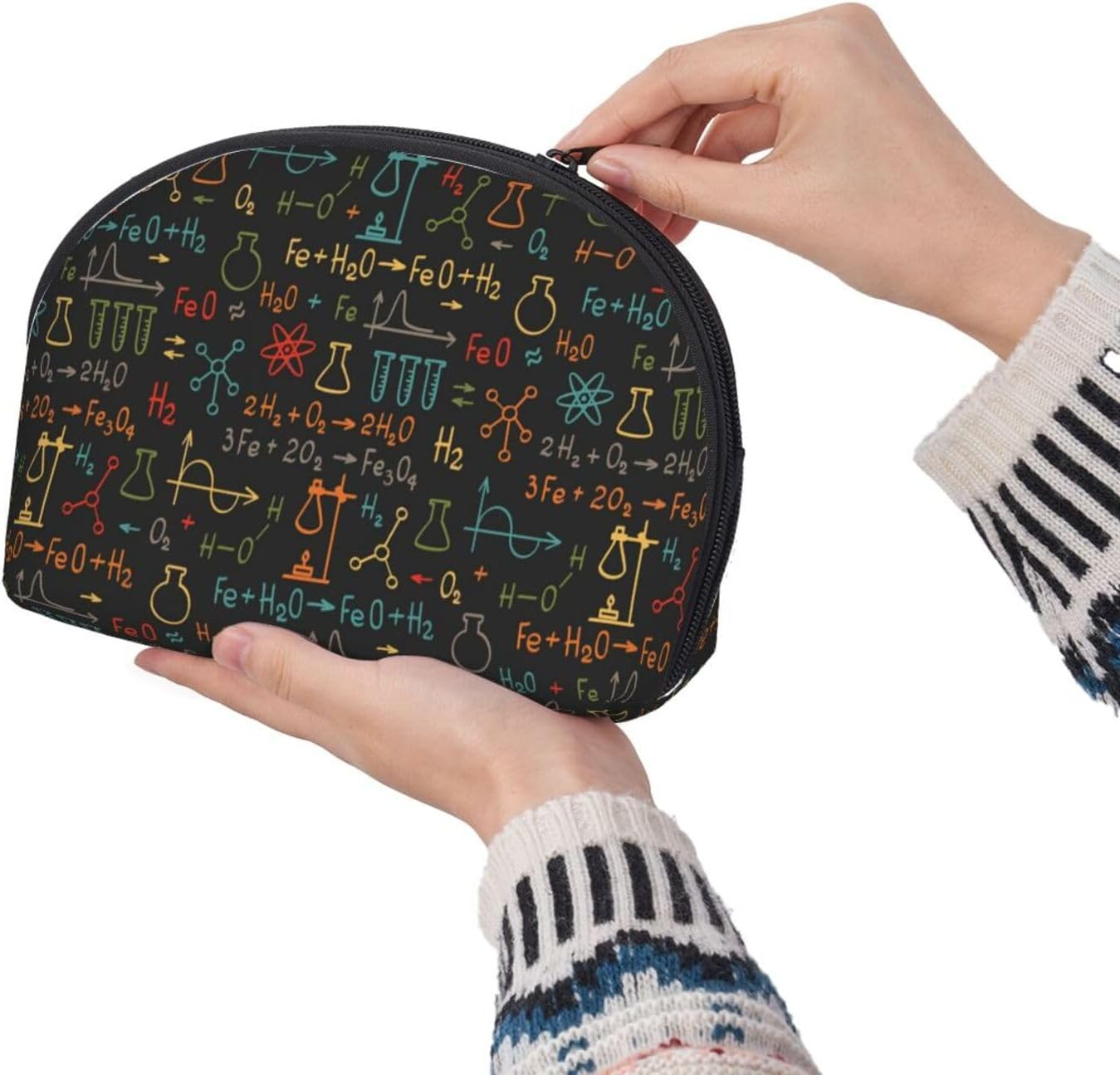 Coin Pouch Makeup Bags Set, 2 Piece Shell Shape Cosmetic Bag with Pockets for Daily Travel Handbag Lipstick Keys Toiletry, Personalized Educational Chemistry Equation Experiment