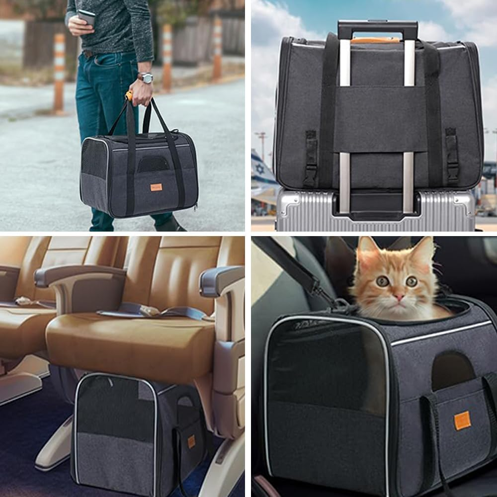 Cat Carrier - Soft Sided Large Pet Bag for Large/Medium Cats & Puppies, Featuring Secure Zipper, Foldable Bowl & Breathable Travel Pet Bag image number 3