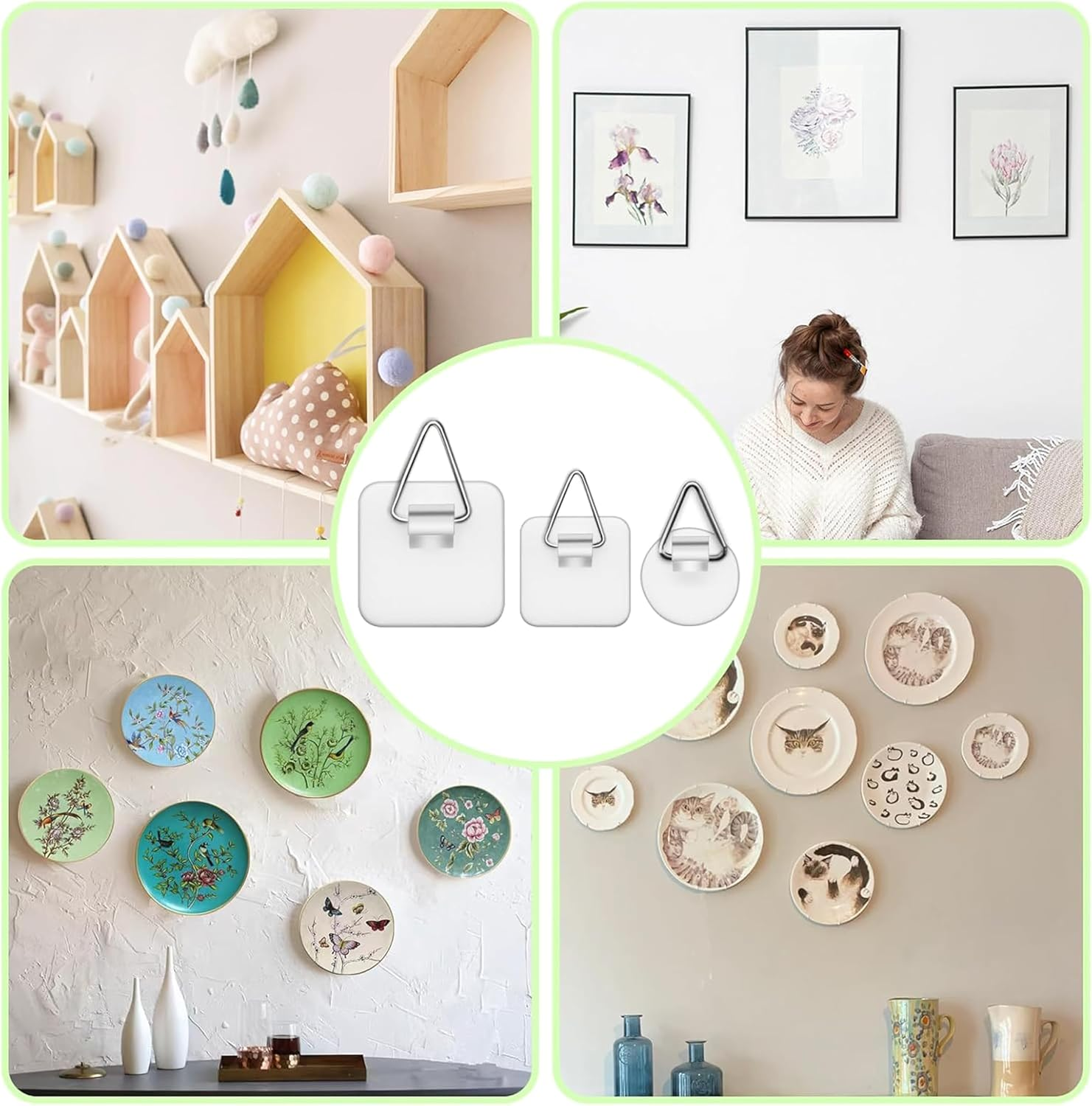 30 Pcs Adhesive Picture Hanger, Adhesive Hooks for Hanging Pictures without Nails,Vertical Hanging Hooks,Plastic Picture Sticky Hangers for Home Kitchen Picture Photo Frame Plate Wall Art(3 Sizes) image number 2