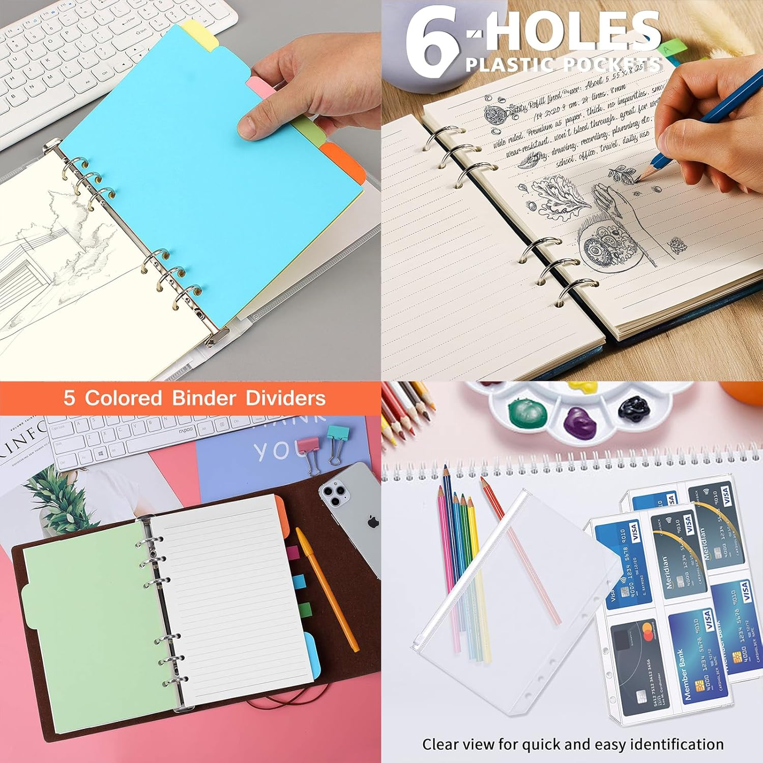 A5 Refill Paper Set, A5 Flipchart Paper with 6 Holes and Housekeeping Cards, Zip Pockets, Dividers, Rulers, Sticky Notes, Etc. for 6-Ring Binder Journal Notebook image number 5