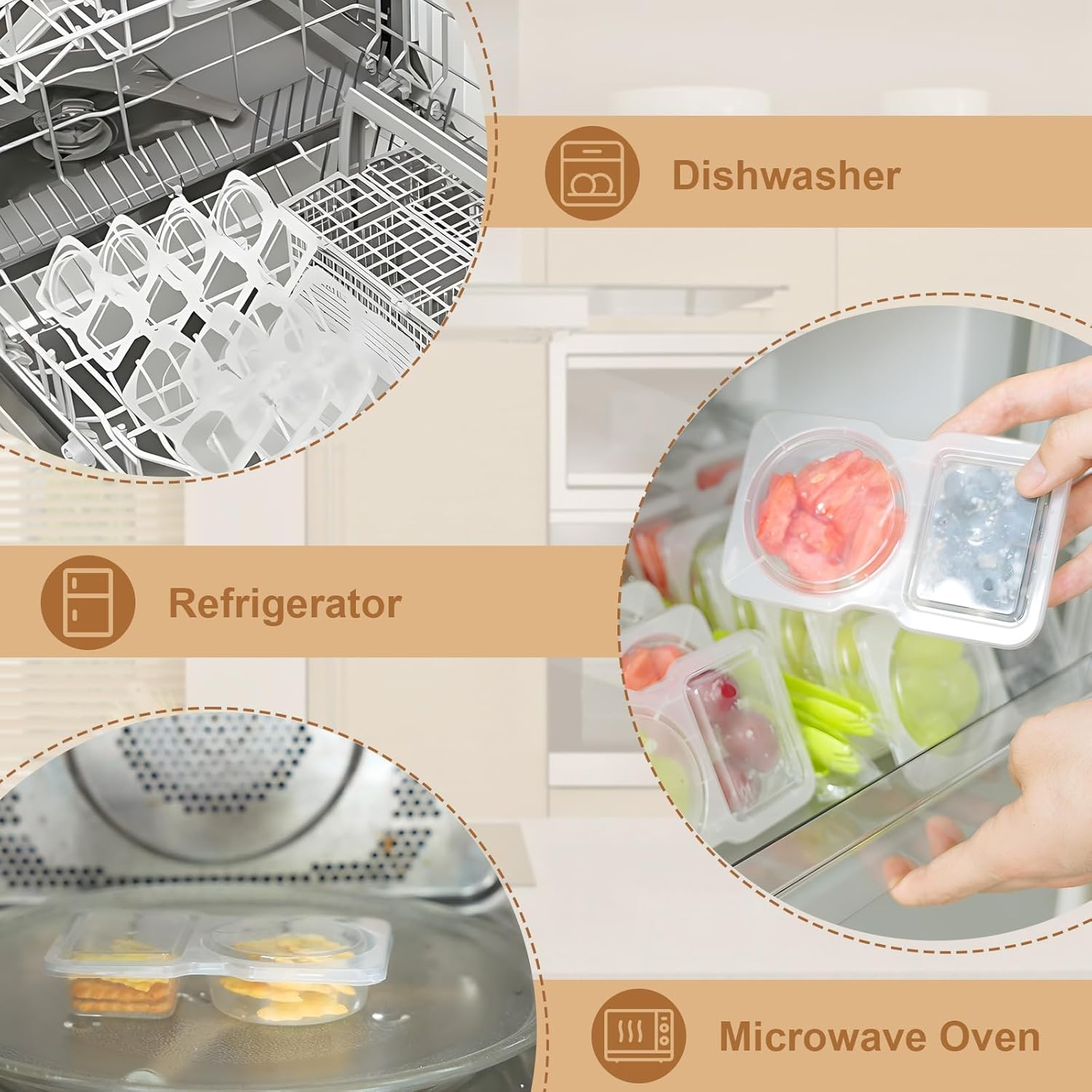 YARRAMATE 40PCS Double Compartment Snack Containers with Lids and Spoons, Condiment Snack Container for Cheese,Crackers,Fruit,Sauce, Leak-Proof Bpa-Free Plastic Packs for School,Office,Takeout image number 3