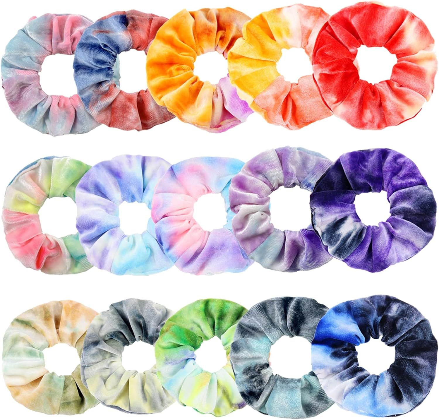 MUFEKUM Pack of 15 Women'S Tie Dye Scrunchies Velvet Hair Bobbles Women'S Hair Bands Girls Soft Elastic Cable Bobbles Hair Accessories Girls image number 5