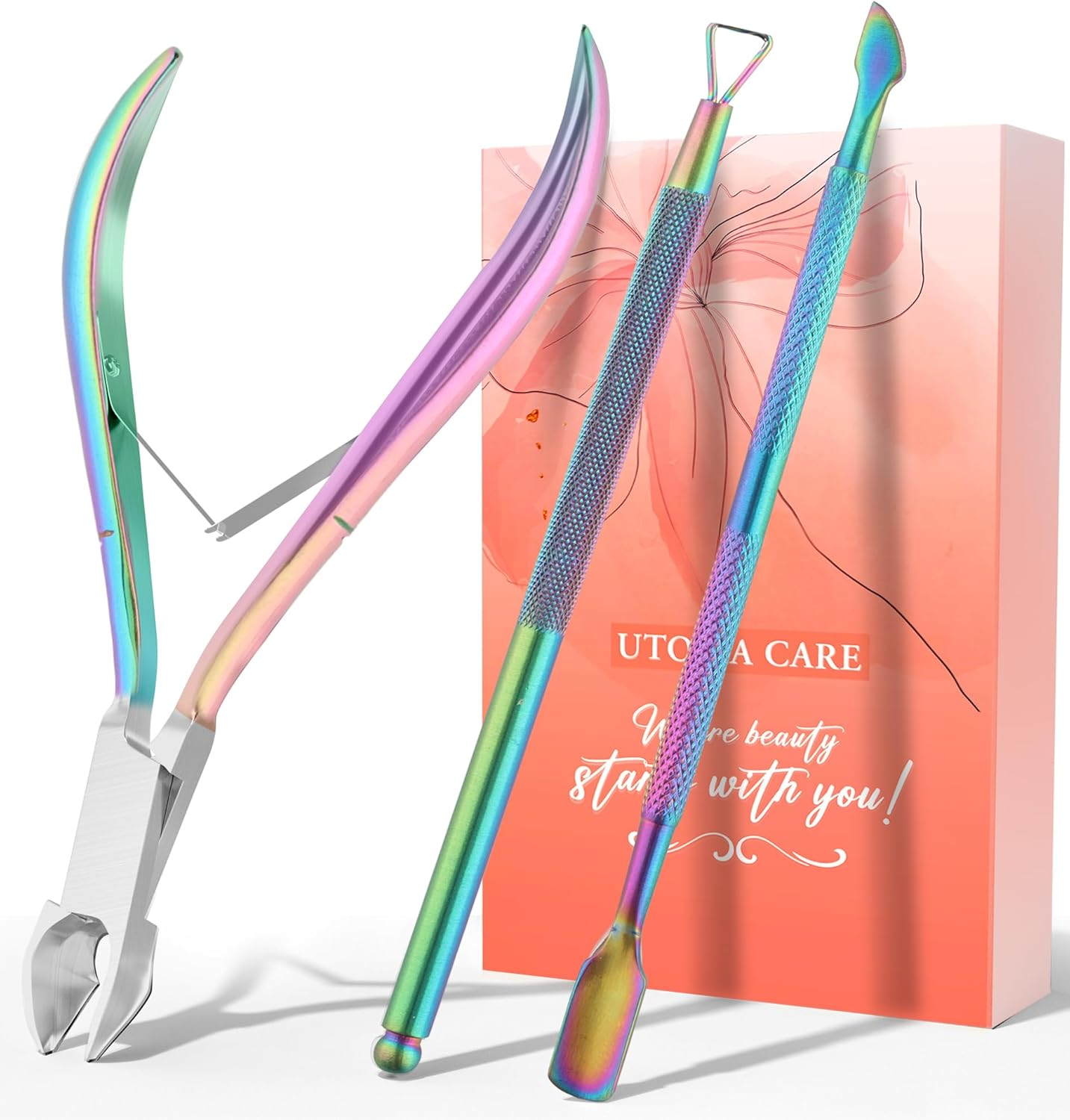 Utopia Care Cuticle Trimmer with Pusher, Nail Trimmer Set, Professional Manicure & Pedicure Kit, Cuticle Remover Tool Kit, Rose Gold