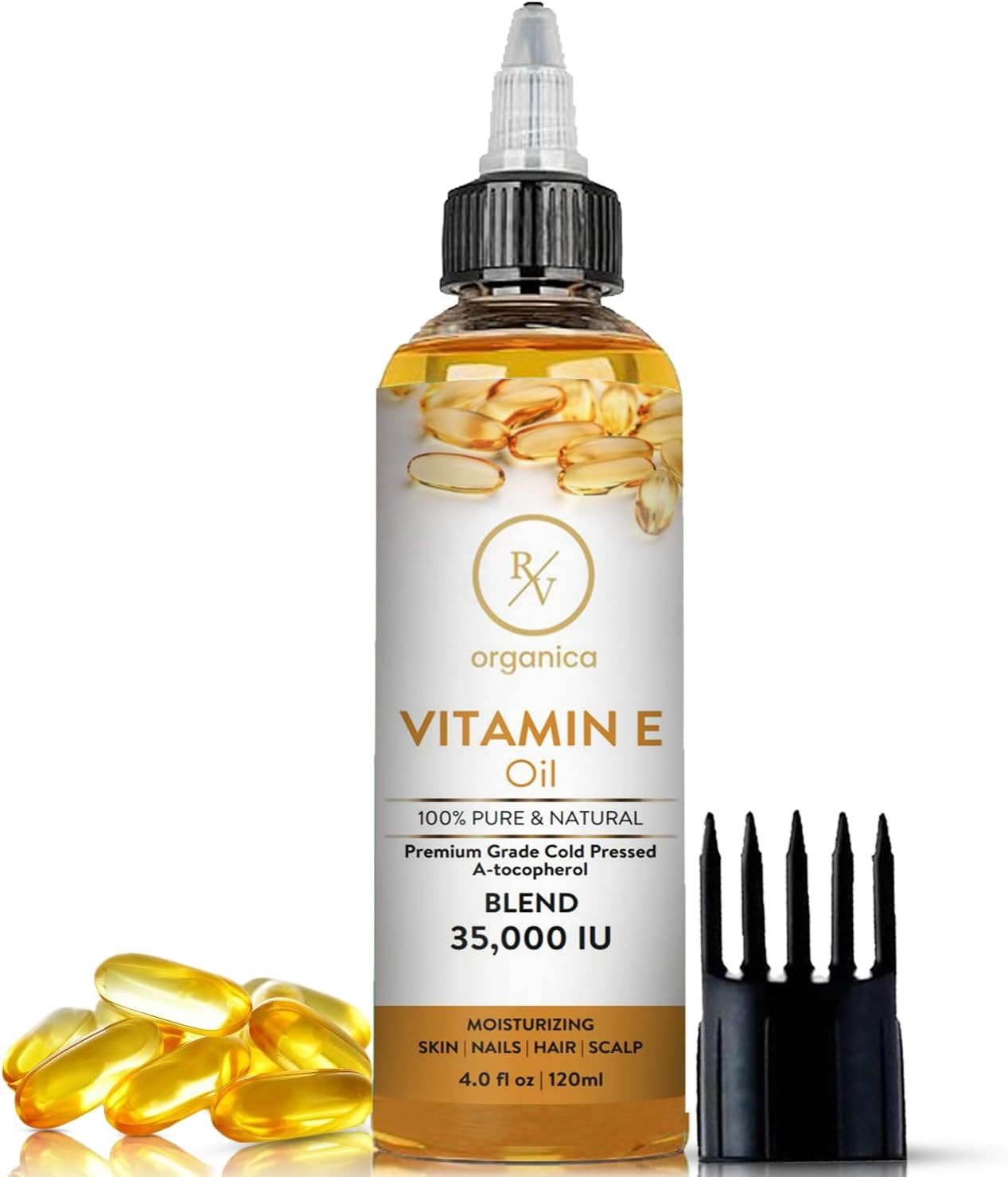 RV Organica 100% Pure Vitamin E Oil 35000 IU | Premium Grade Cold-Pressed and Tocopherol | with Relaxers for Skin Face Body Hair & Nail Moisturiser | 120ML image number 2