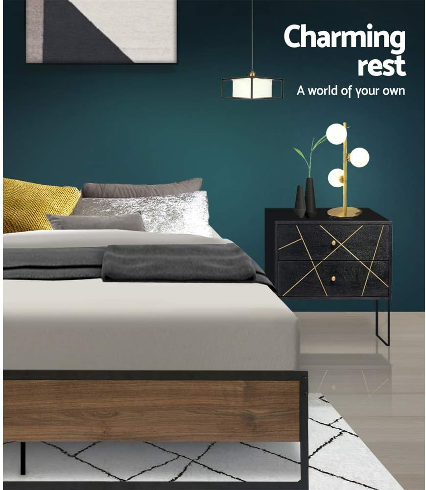 Artiss Double Metal Bed Frame(Base Only), Metal Platform Bed with Easy Assembly, 300Kg Capacity Heavy-Duty Metal Slats with under Bed Storage for Master Bedroom/Guest Room/Studio Apartment, Black image number 2