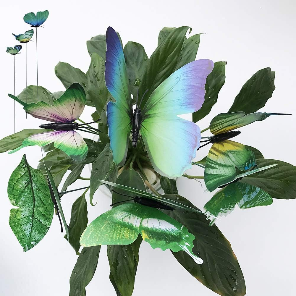 V-Time 24Pcs Garden Butterfly Decorations Outdoor Waterproof Butterfly Stakes Ornaments for Indoor/Outdoor Yard/Christmas Patio Plant Pot Flower Bed Home Decoration (Blue)