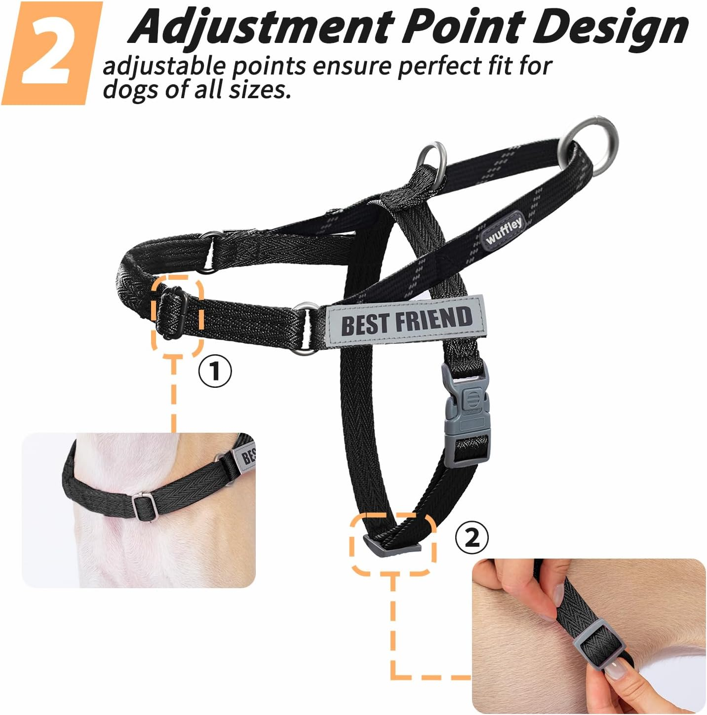 Dog Harness and Lead Set, No Pull Harness for Dogs, anti Pull Harness with Handle and 2 Patches, Reflective Lightweight Pet Harness for Outdoor Training Walking and Running (Black, XS) image number 7